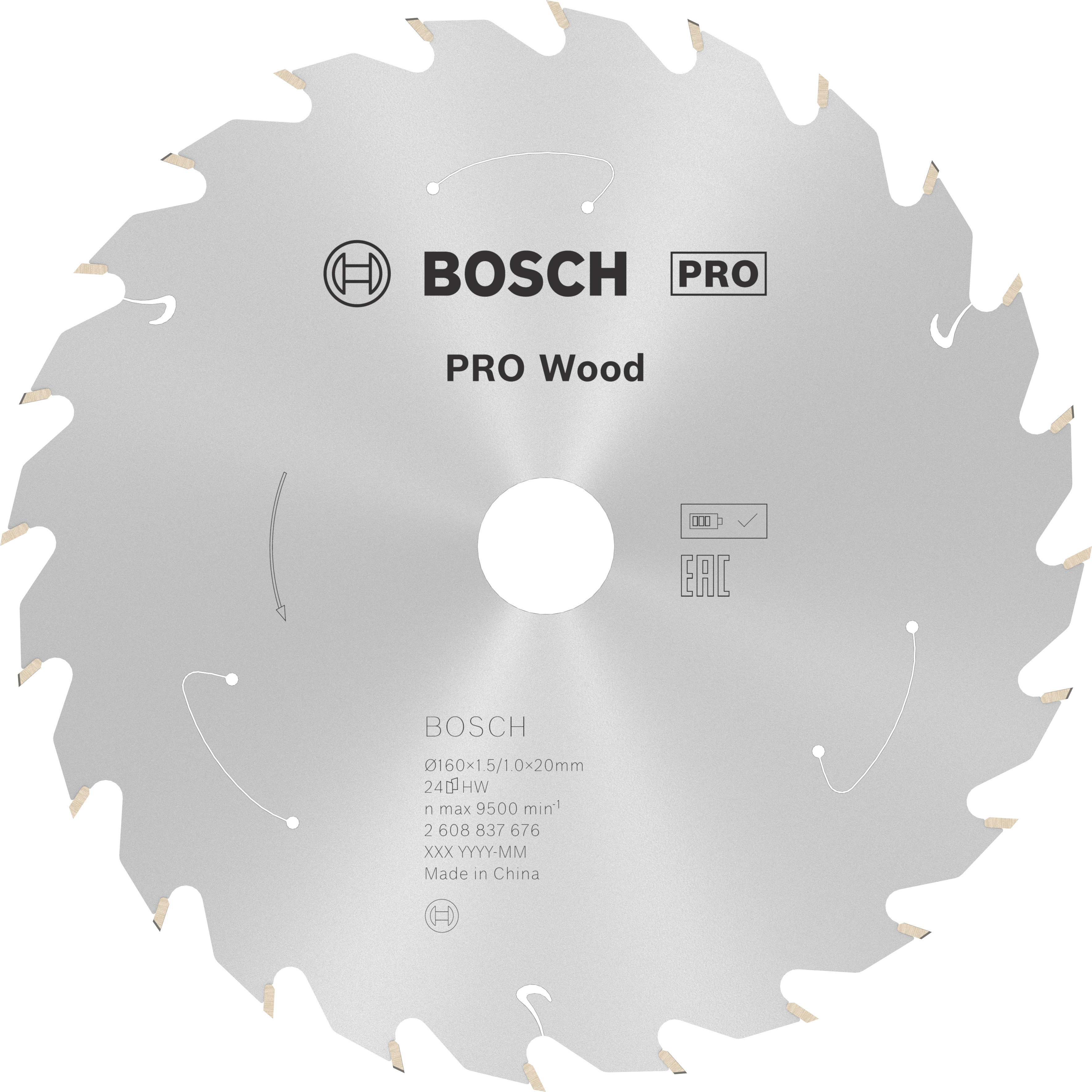 Bosch Accessoires Cirkelzaagblad ACCU Standard for Wood 160x20/15.875x1.5/1.0x24T - 2608837676