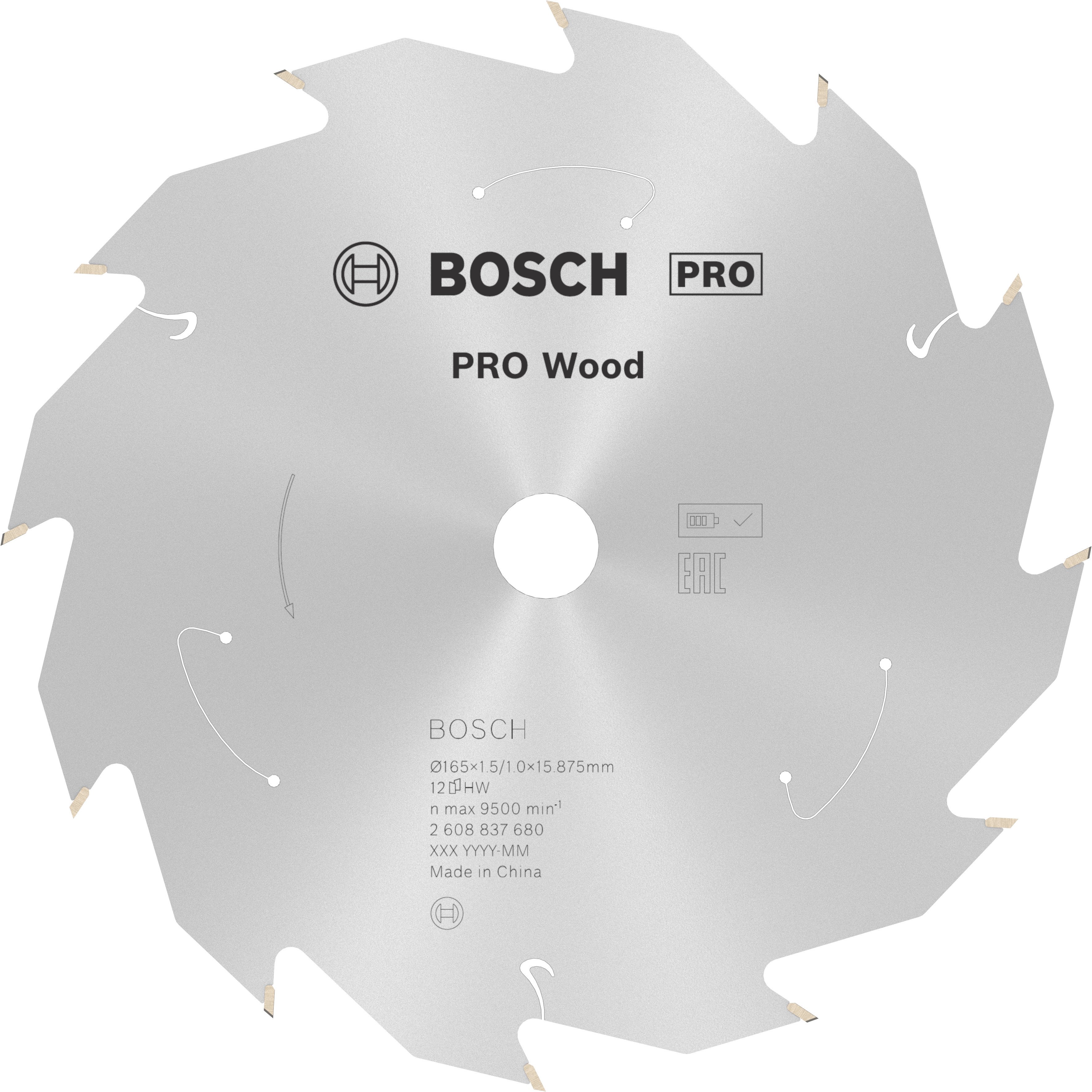 Bosch Accessoires Cirkelzaagblad ACCU Standard for Wood 165x15.875x1.5/1.0x12T - 2608837680