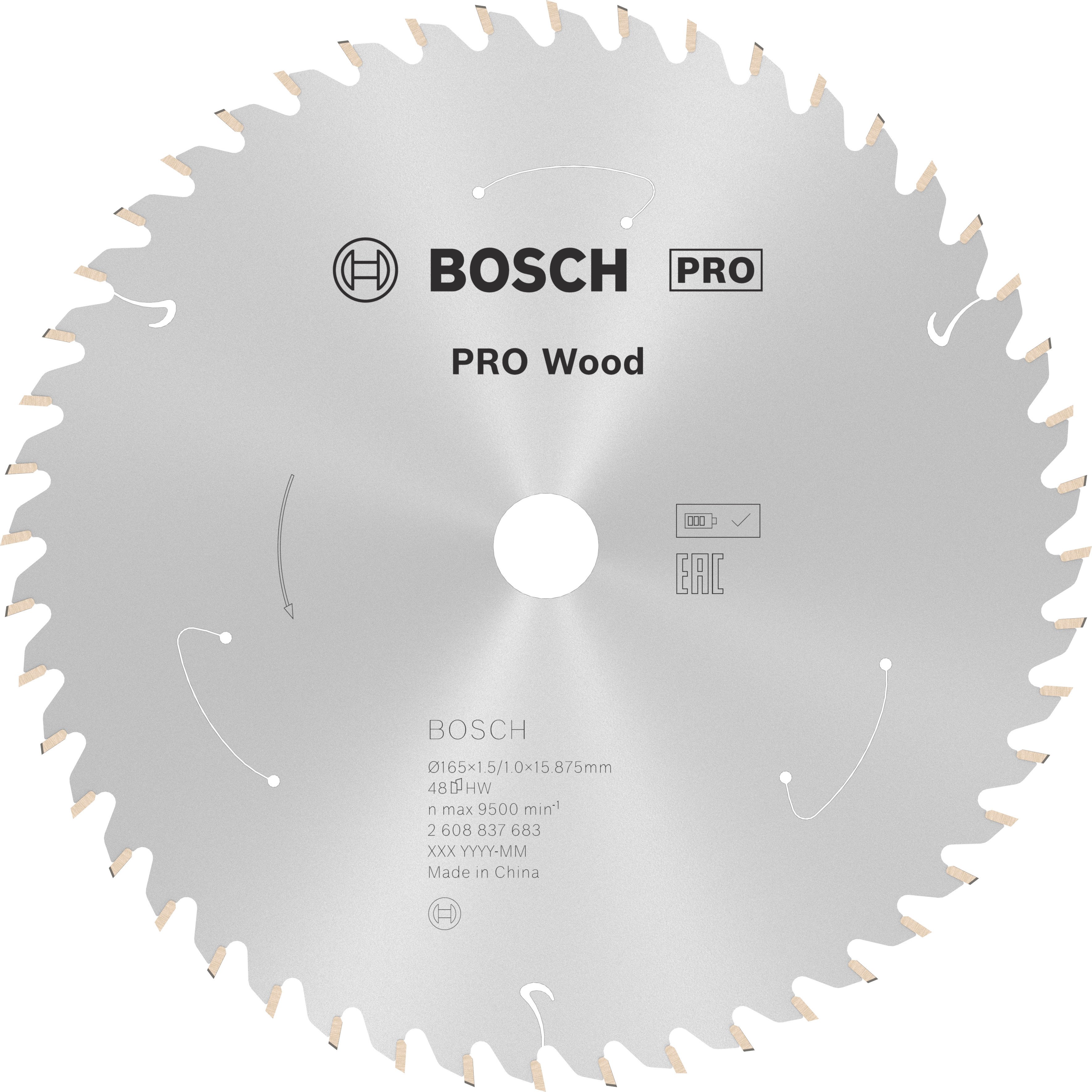 Bosch Accessoires Cirkelzaagblad ACCU Standard for Wood 165x15.875x1.5/1.0x48T - 2608837683