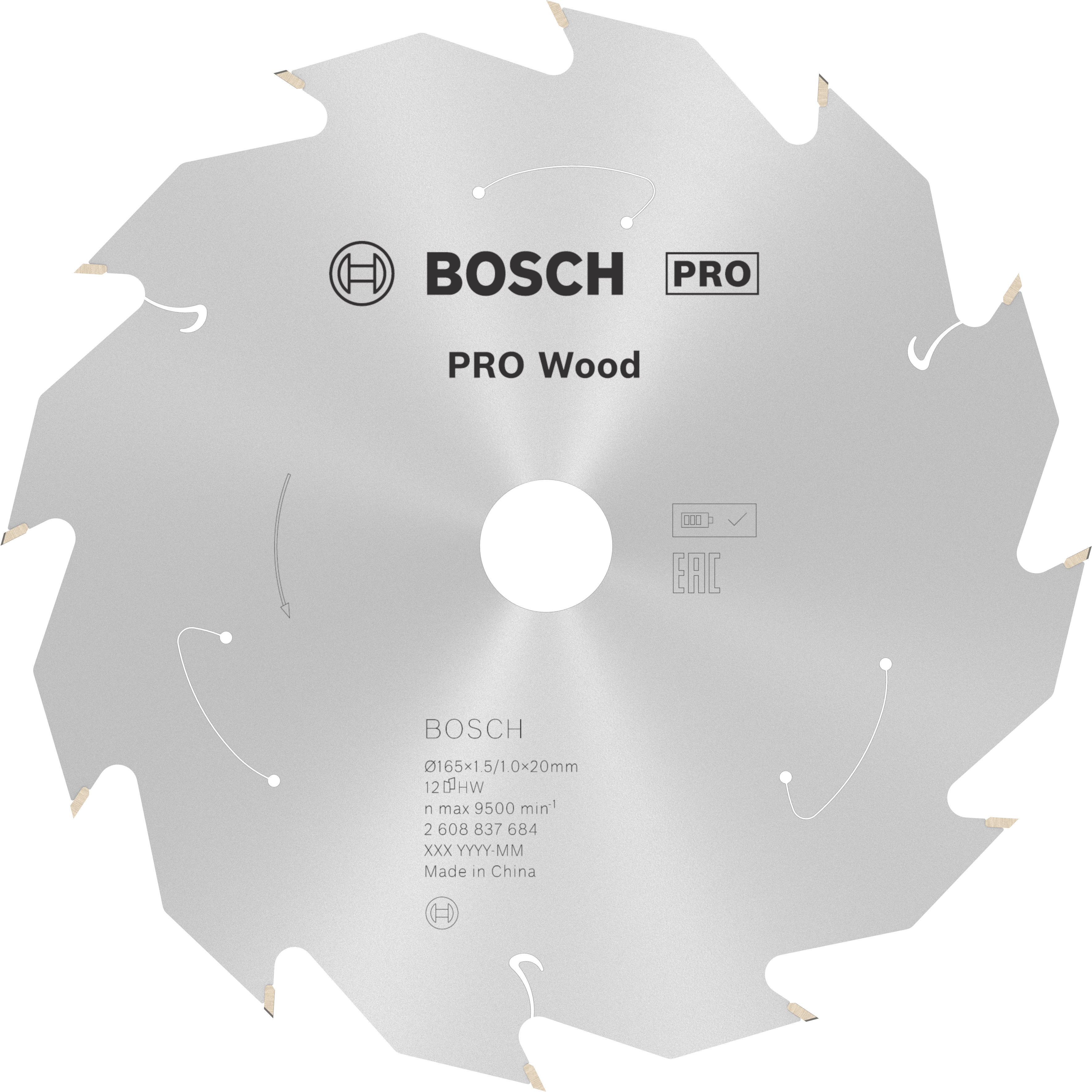 Bosch Accessoires Cirkelzaagblad ACCU Standard for Wood 165x20/16x1.5/1.0x12T - 2608837684