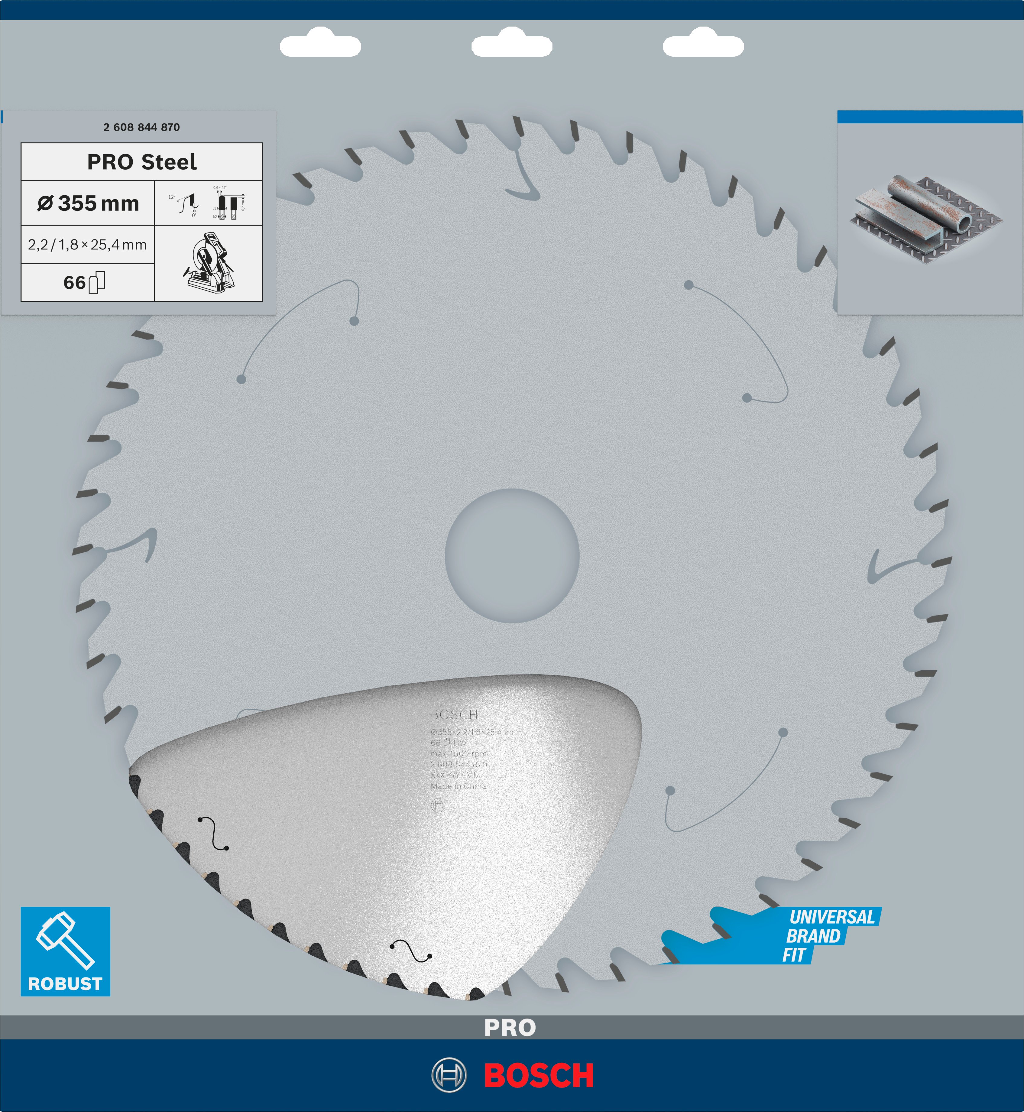 Bosch Accessoires PRO Steel cirkelzaagblad voor gesnoerde machines | 355 x 2 |2 x 25 |4 mm | T66 - 2608844870
