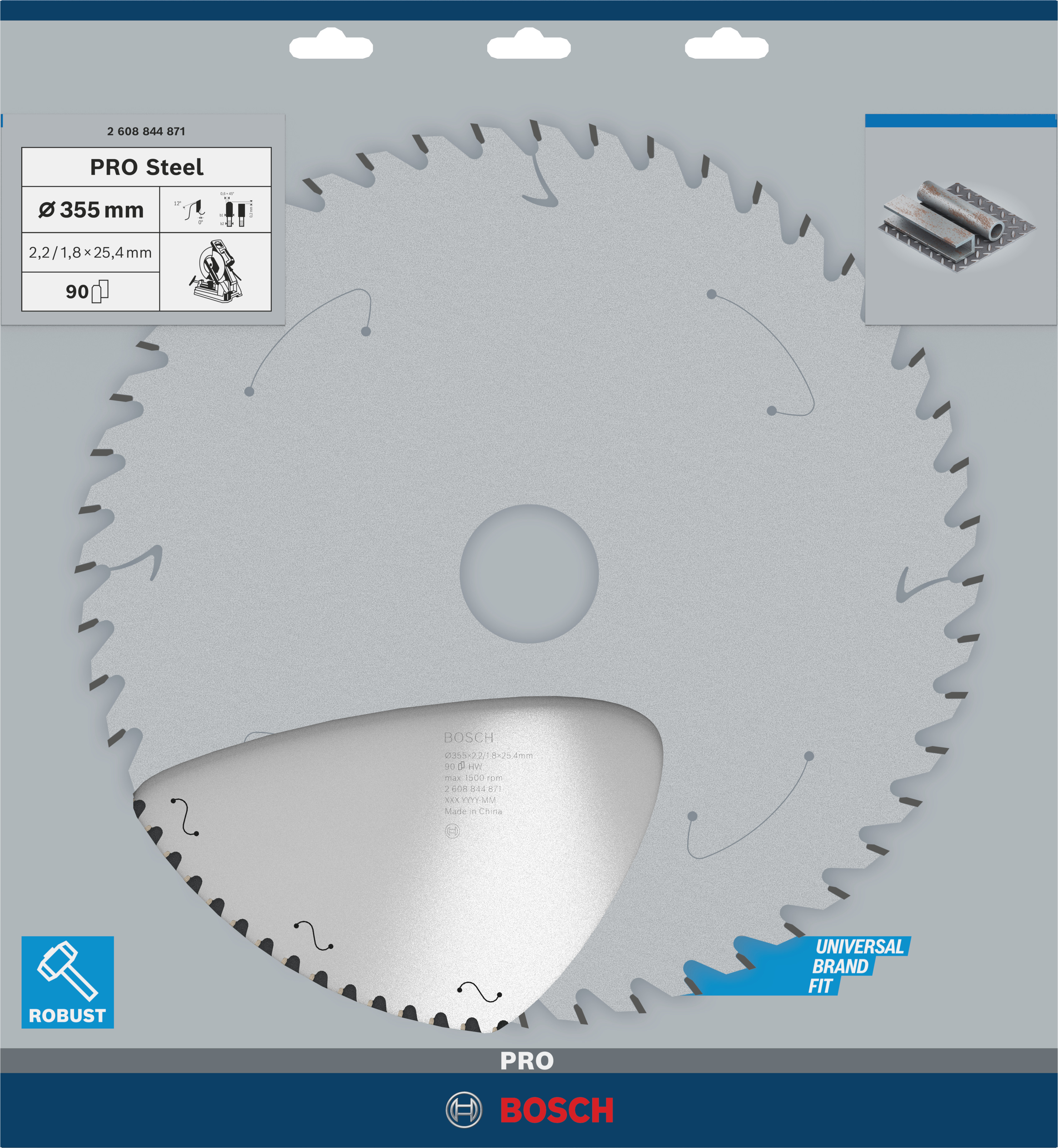 Bosch Accessoires PRO Steel cirkelzaagblad voor gesnoerde machines | 355 x 2 |2 x 25 |4 mm | T90 - 2608844871