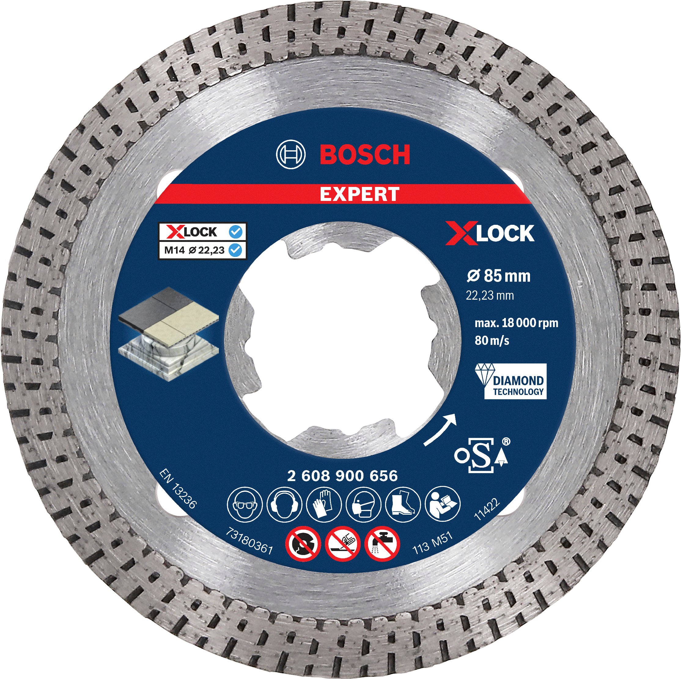 Bosch Accessoires Expert HardCeramic X-LOCK diamantdoorslijpschijf 85 x 22,23 x 1,6 x 7 mm - 1 stuk(s) - 2608900656