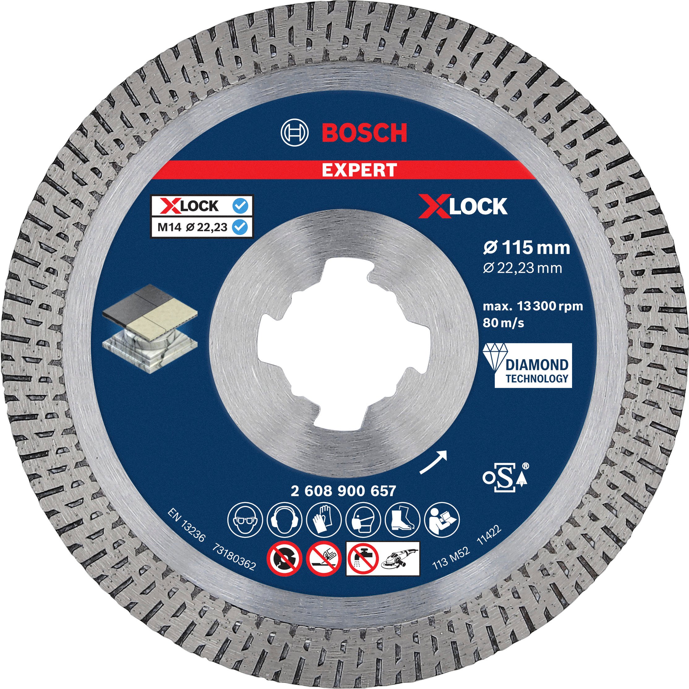 Bosch Accessoires Expert HardCeramic X-LOCK diamantdoorslijpschijf 115 x 22,23 x 1,6 x 10 mm - 1 stuk(s) - 2608900657