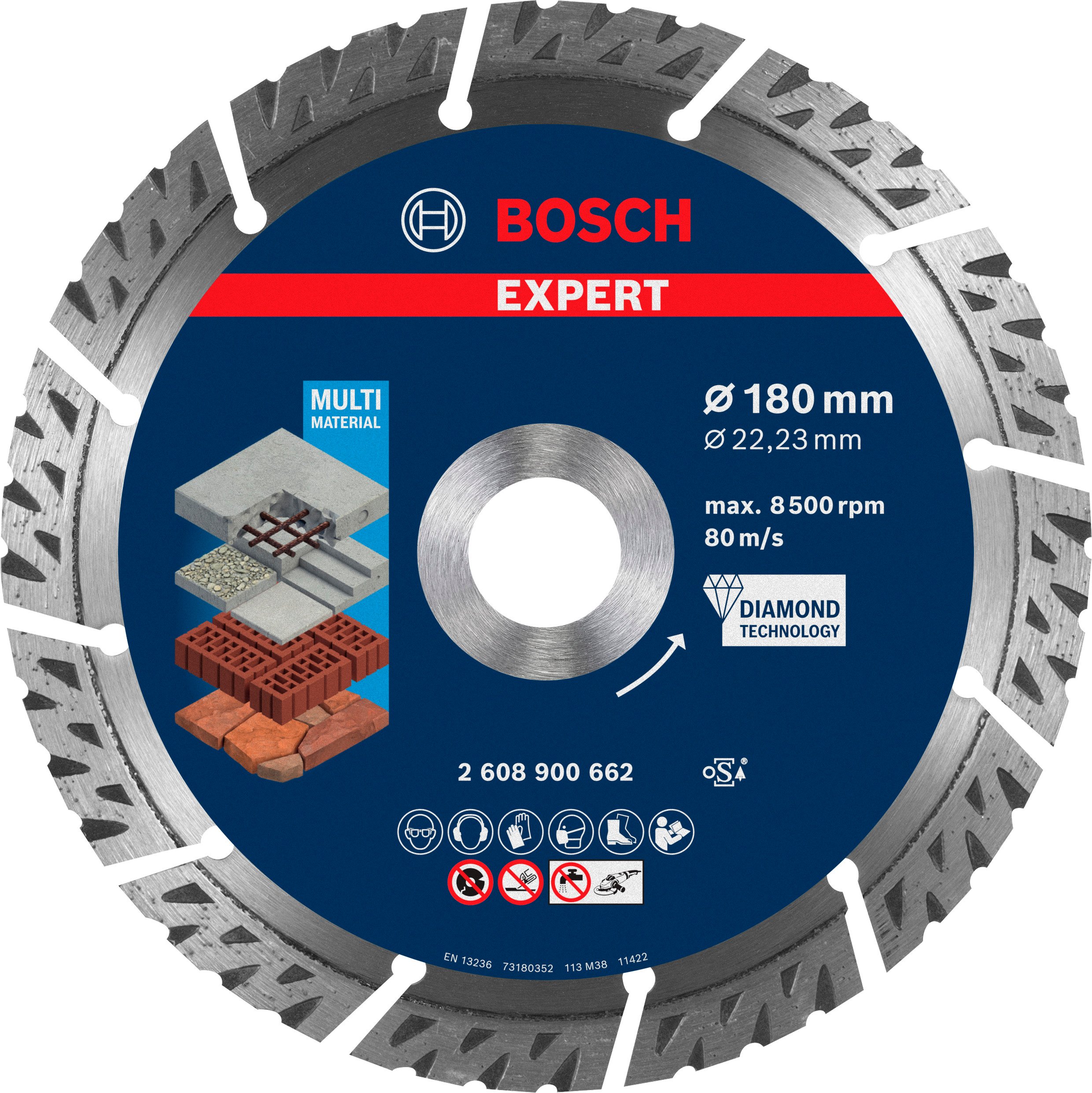 Bosch Accessoires Expert MultiMaterial diamantdoorslijpschijf 180 x 22,23 x 2,4 x 12 mm - 1 stuk(s) - 2608900662
