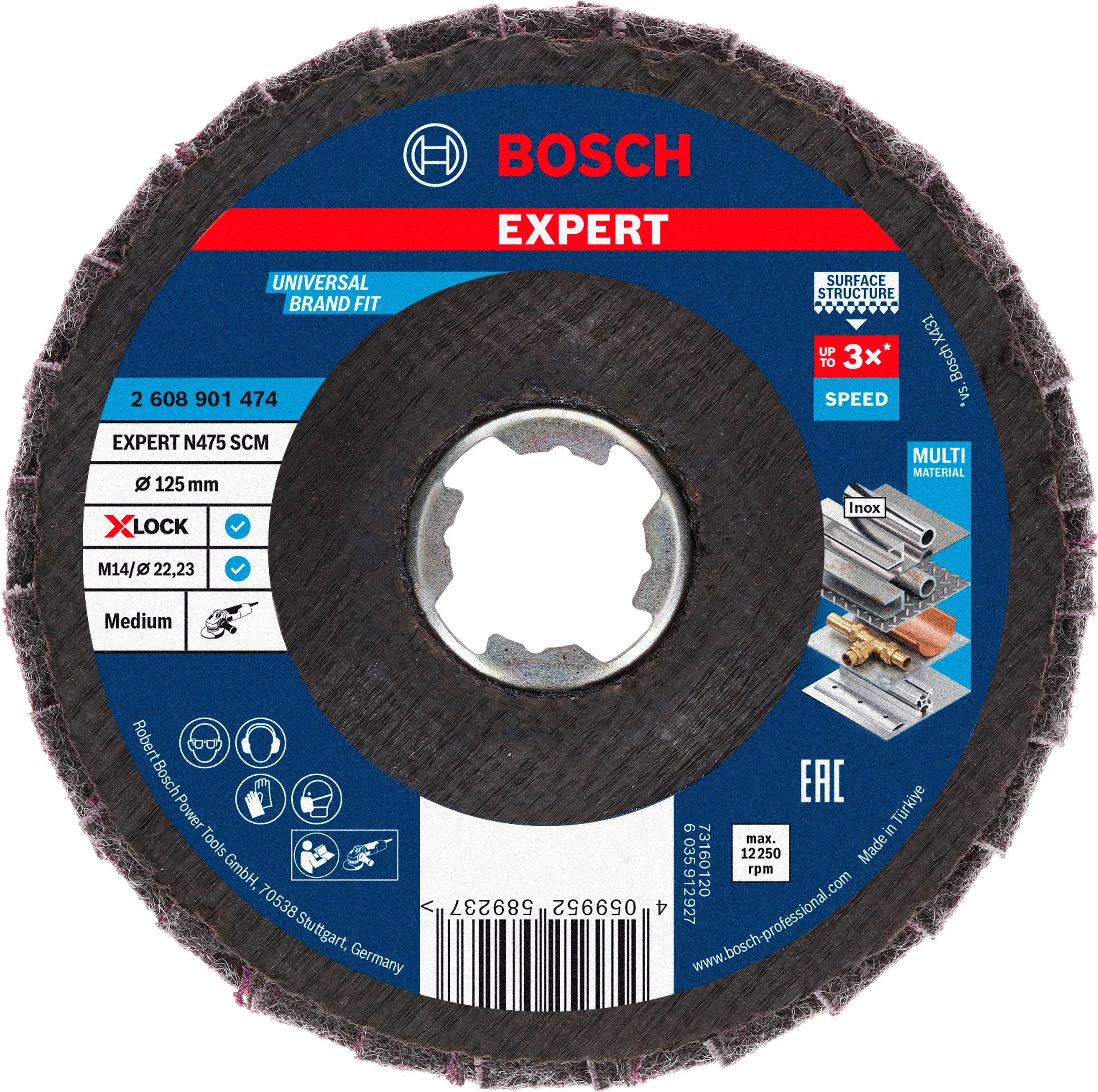 Bosch Accessoires EXPERT N475 SCM X-LOCK schijf, 125 mm (1 stuks), middelgrof - 2608901474