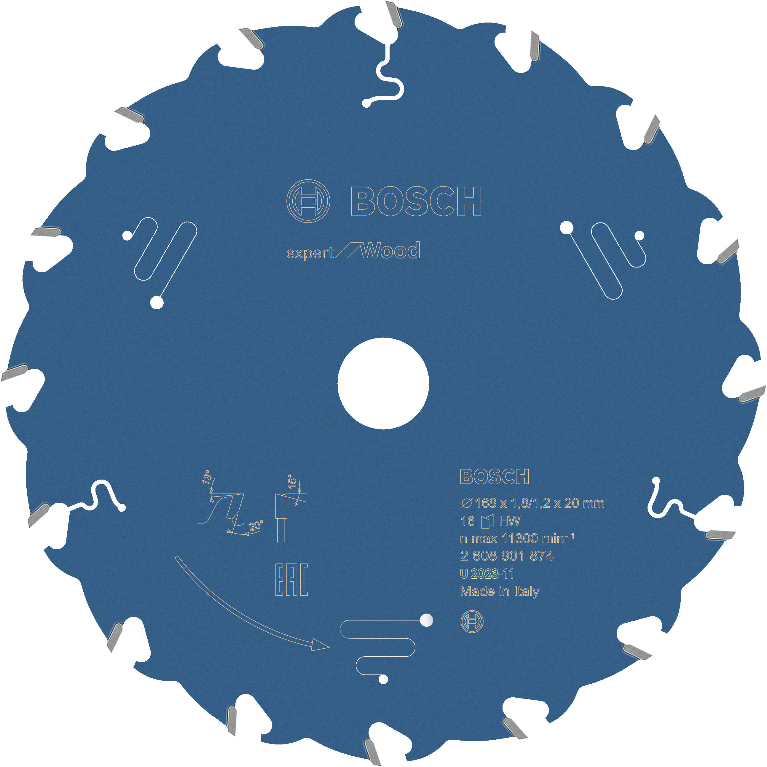 Bosch Accessoires Cirkelzaagblad Expert for Wood 168x20x1 8 1 2 mm T16 2608901874