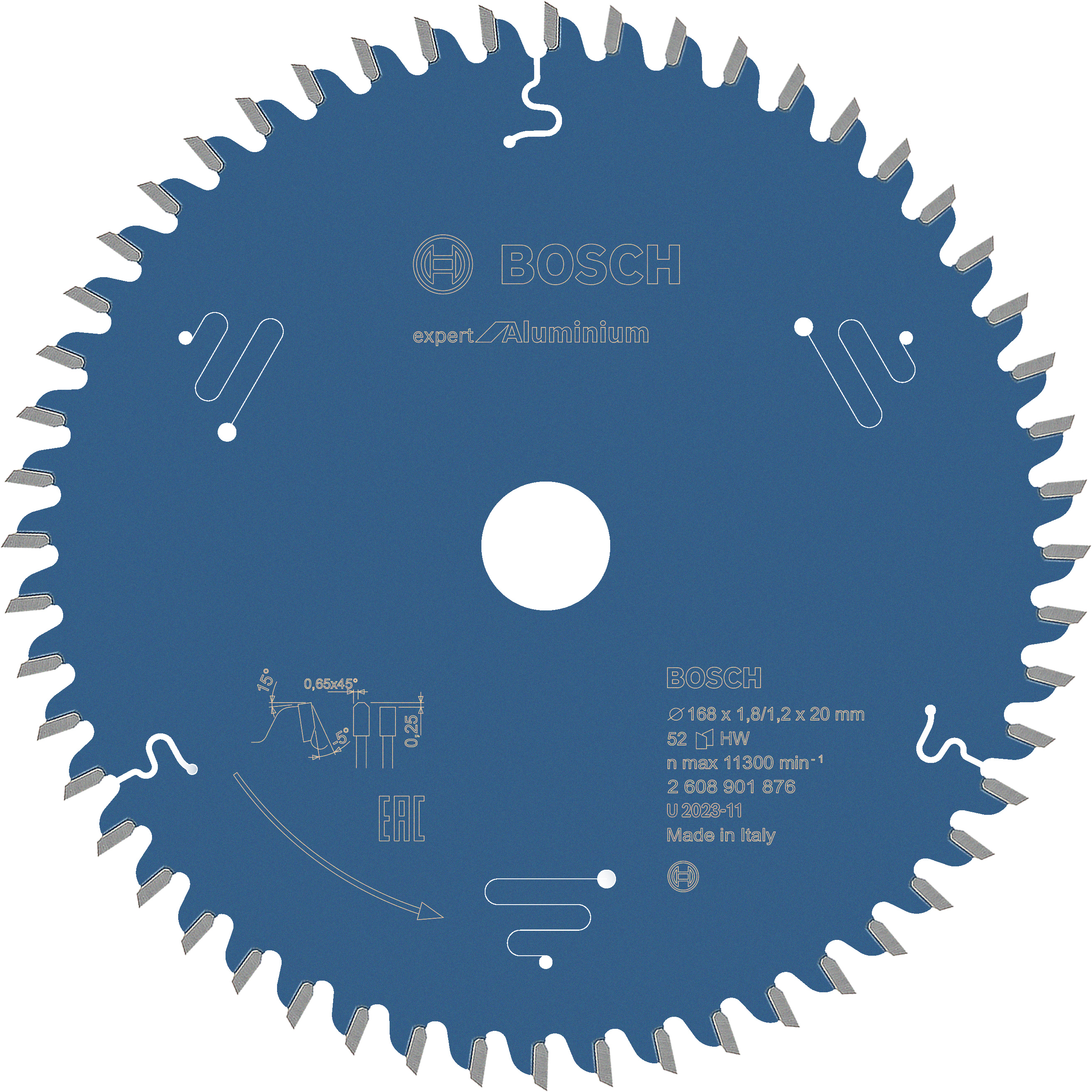 Bosch Accessoires Cirkelzaagblad Expert for Aluminium 168x20x1.8 1.2x52T 2608901876