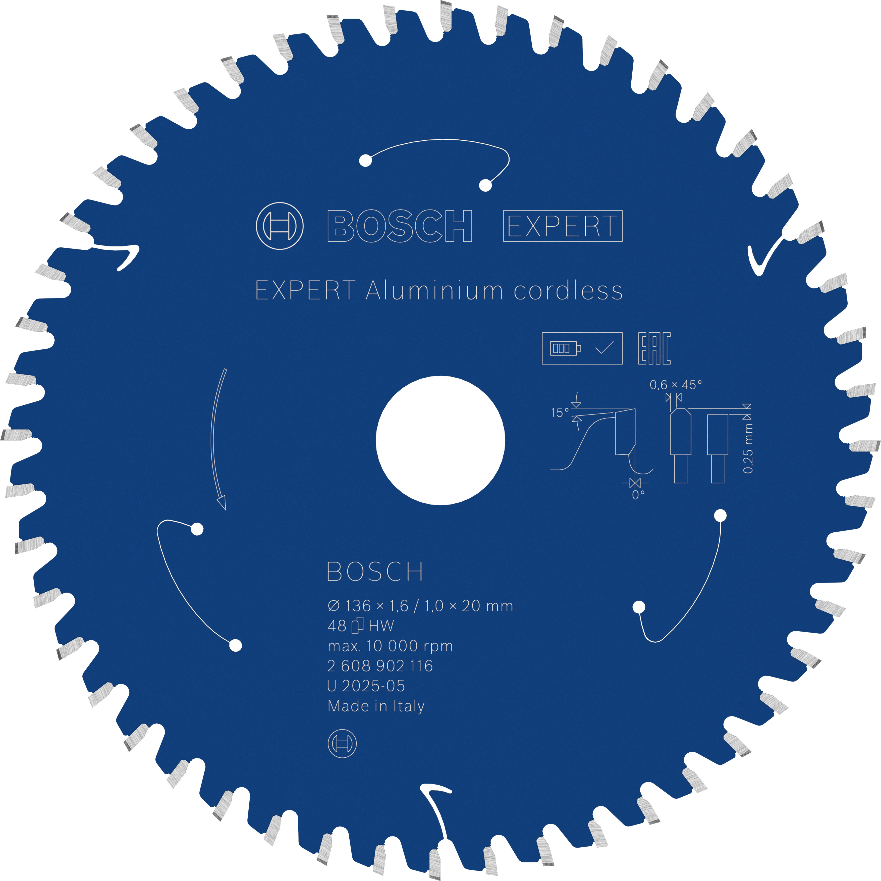 Bosch Accessoires EXPERT Aluminium cordless Cirkelzaagblad | 136 x 1,6/1 x 20 mm | T48 - 2608902116