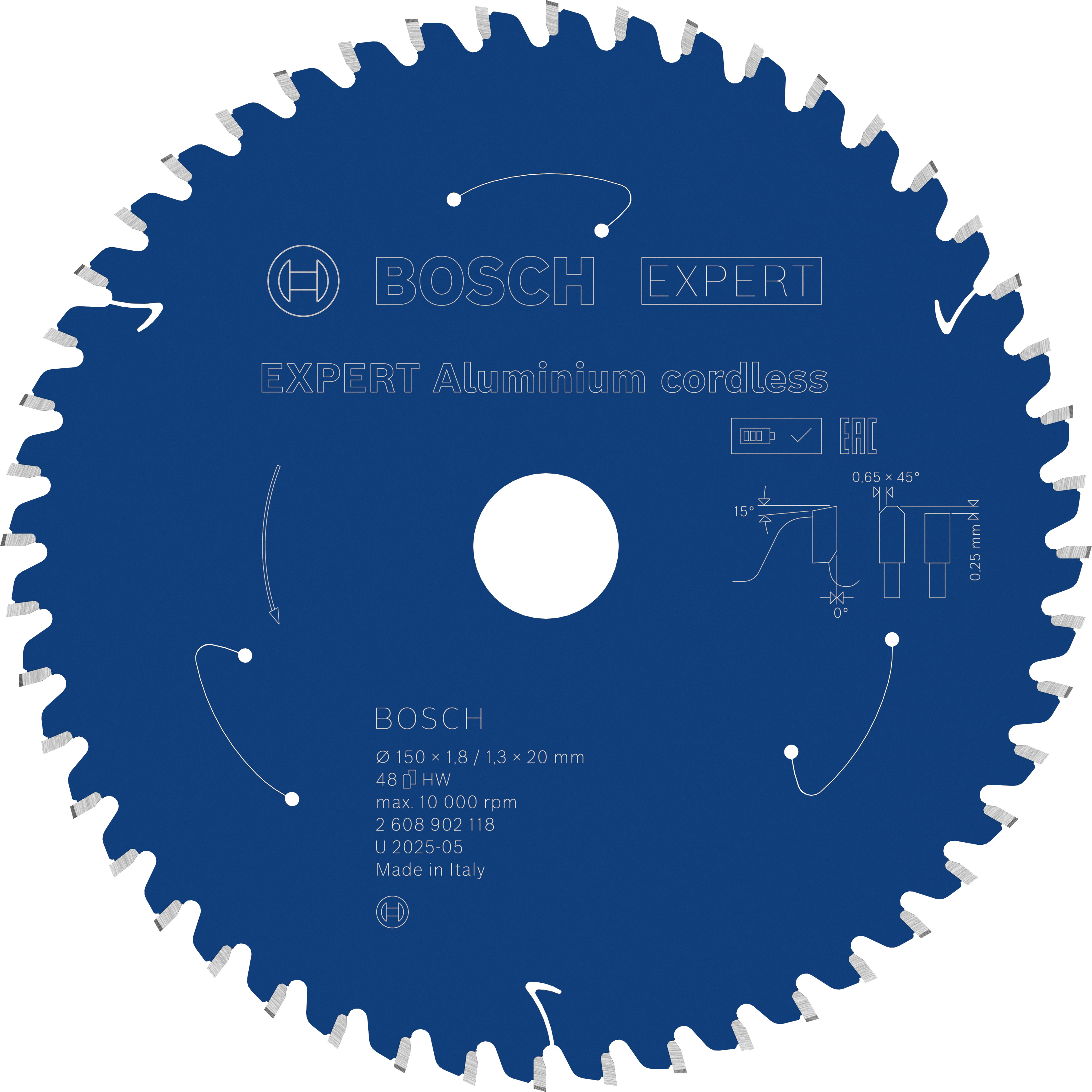 Bosch Accessoires EXPERT Aluminium cordless Cirkelzaagblad | 150 x 1,8/1,3 x 20 mm | T48 - 2608902118