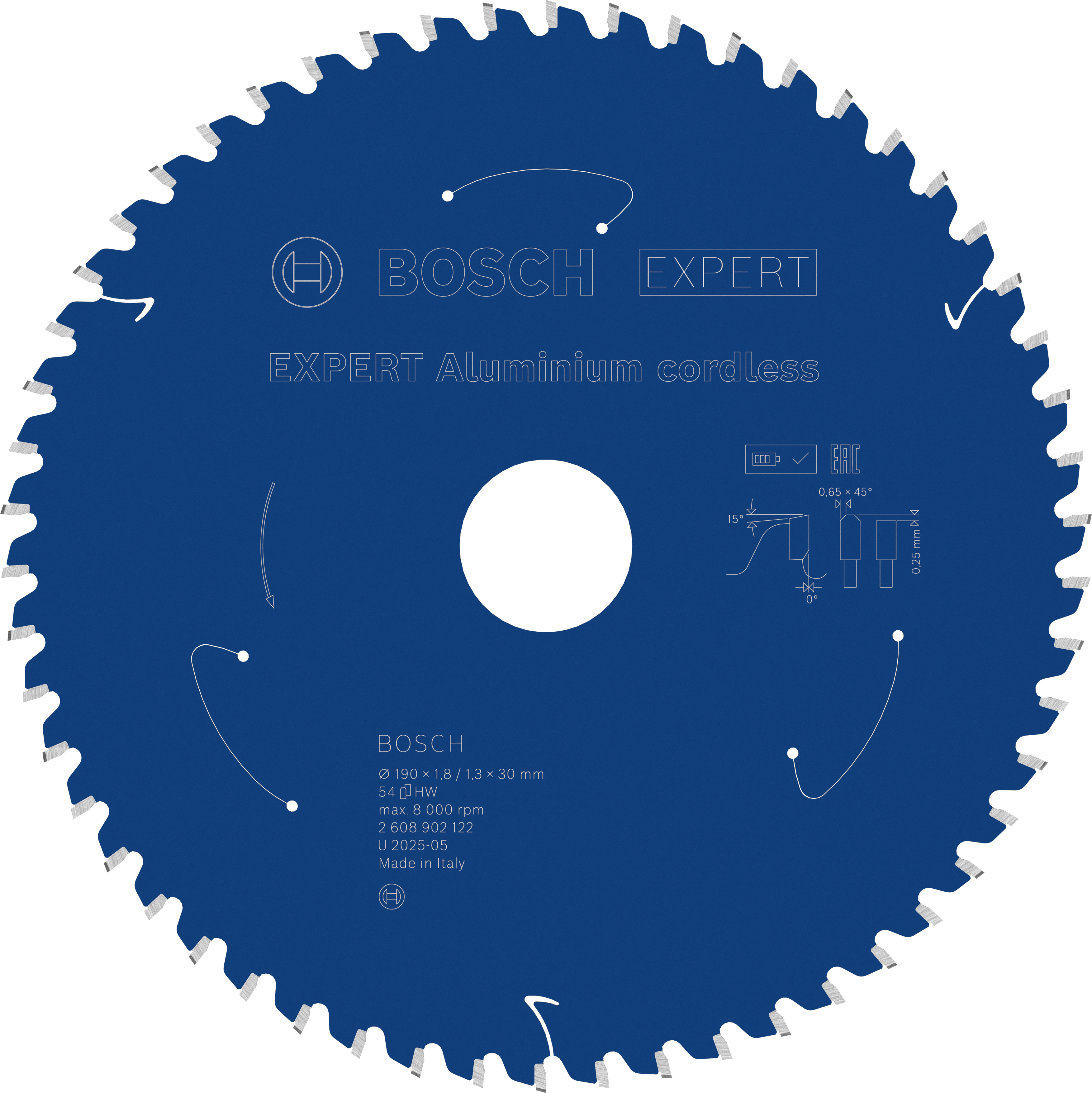 Bosch Accessoires EXPERT Aluminium cordless Cirkelzaagblad | 190 x 1,8/1,3 x 30 mm | T54 - 2608902122