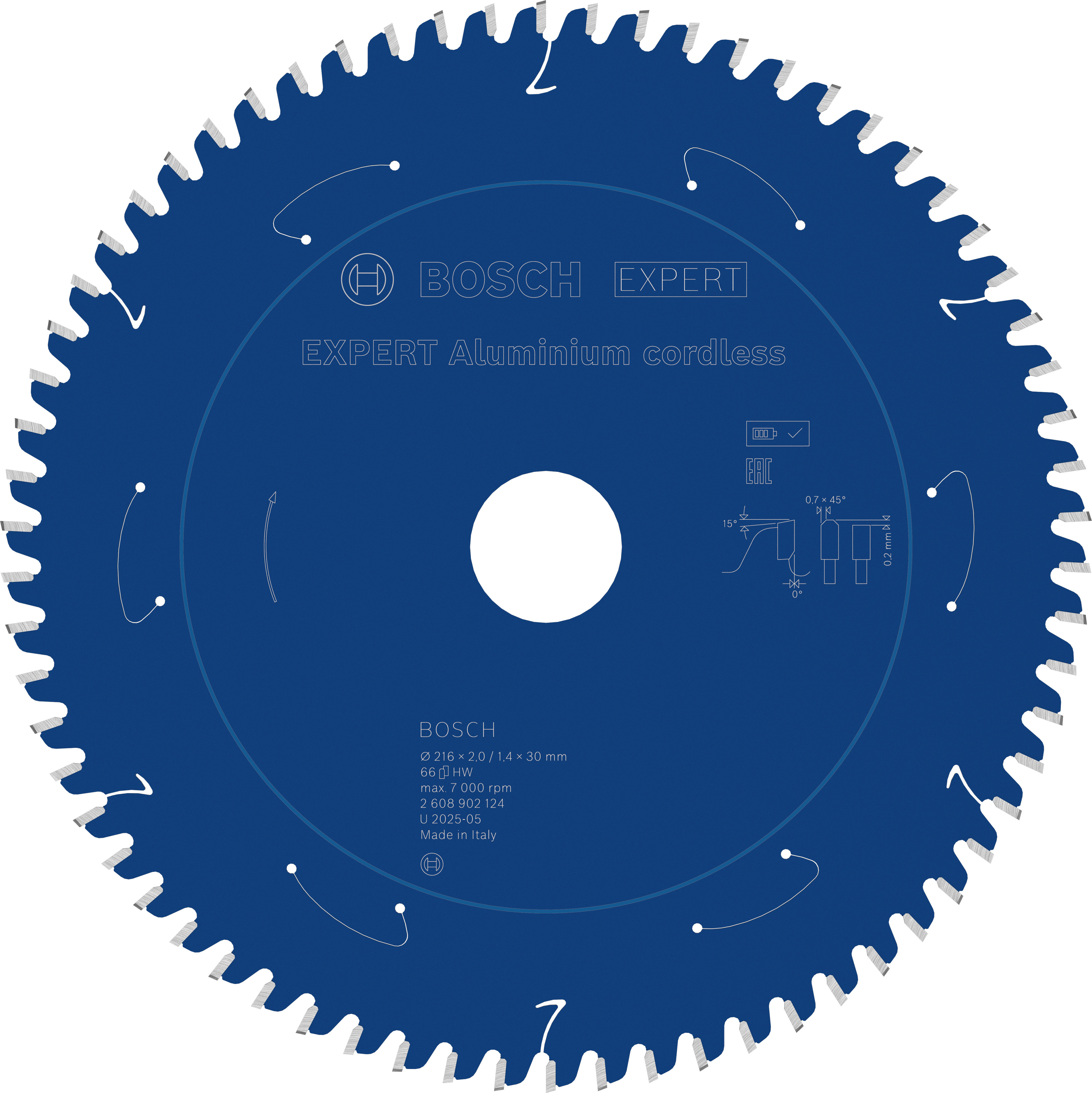 Bosch Accessoires EXPERT Aluminium cordless Cirkelzaagblad | 216 x 2/1,4 x 30 mm | T66 - 2608902124