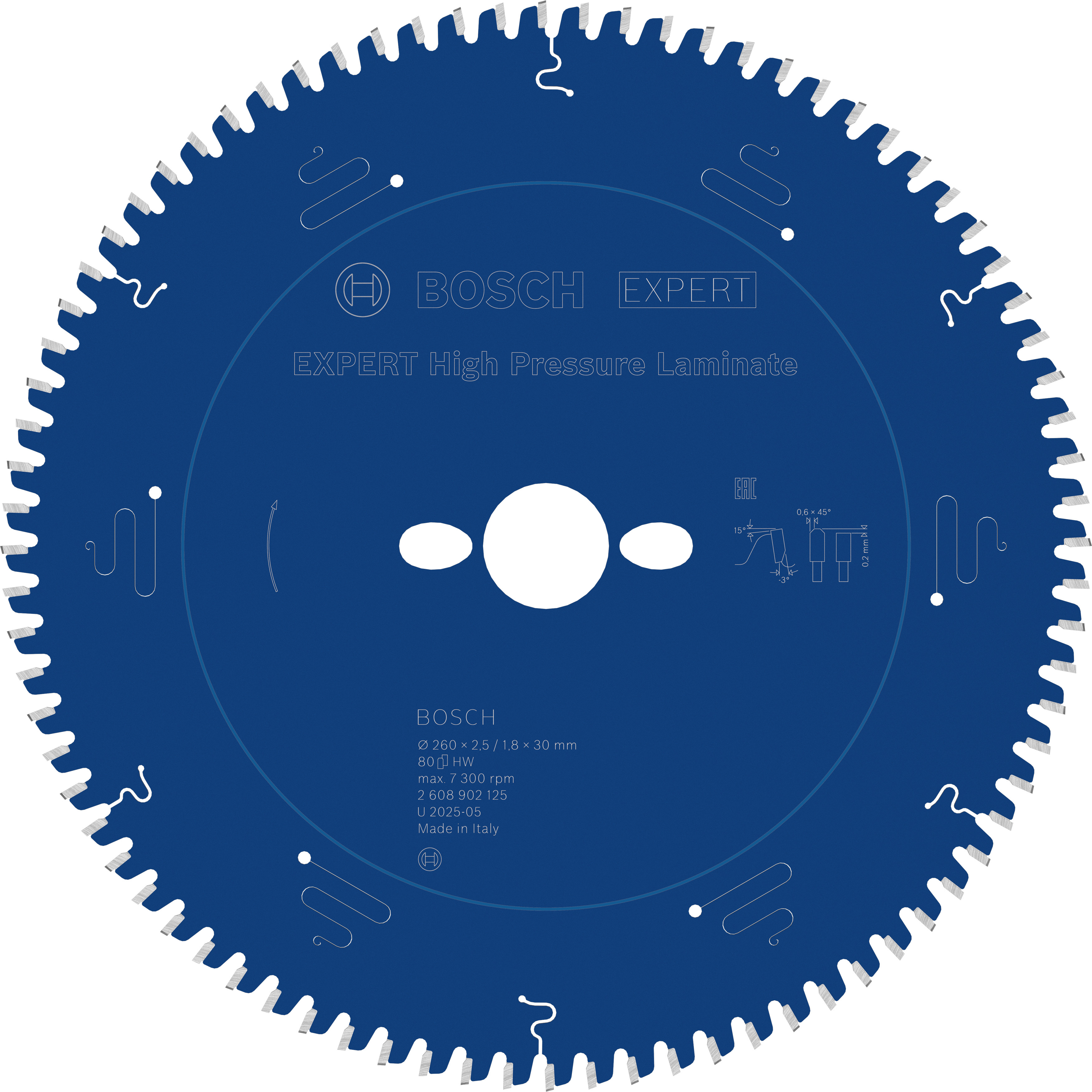 Bosch Accessoires EXPERT High Pressure Laminate Cirkelzaagblad | 260 x 2,5/1,8 x 30 mm | T80 - 2608902125