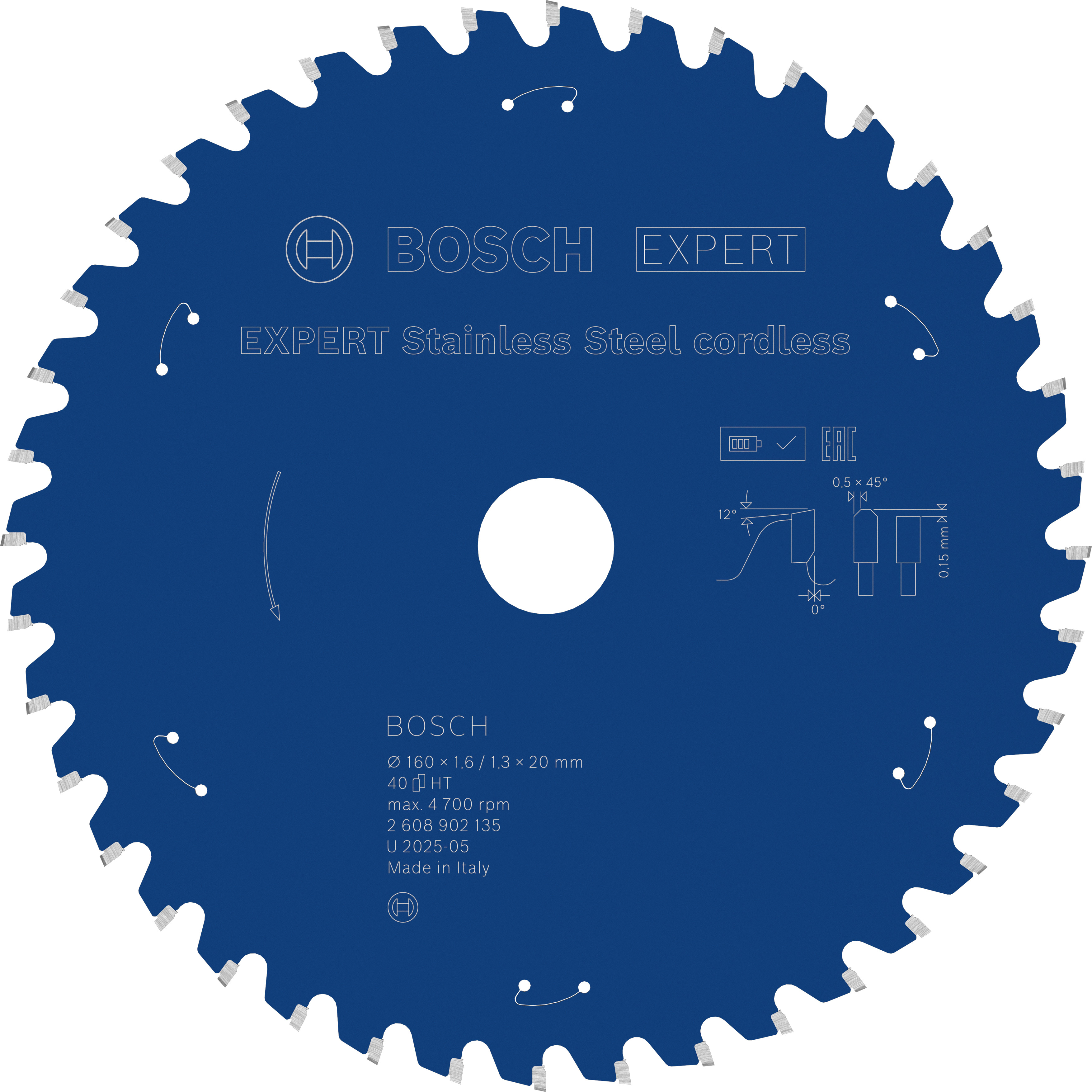Bosch Accessoires EXPERT Stainless Steel cordless Cirkelzaagblad | 160 x 1,6/1,3 x 20 mm | T40 - 2608902135