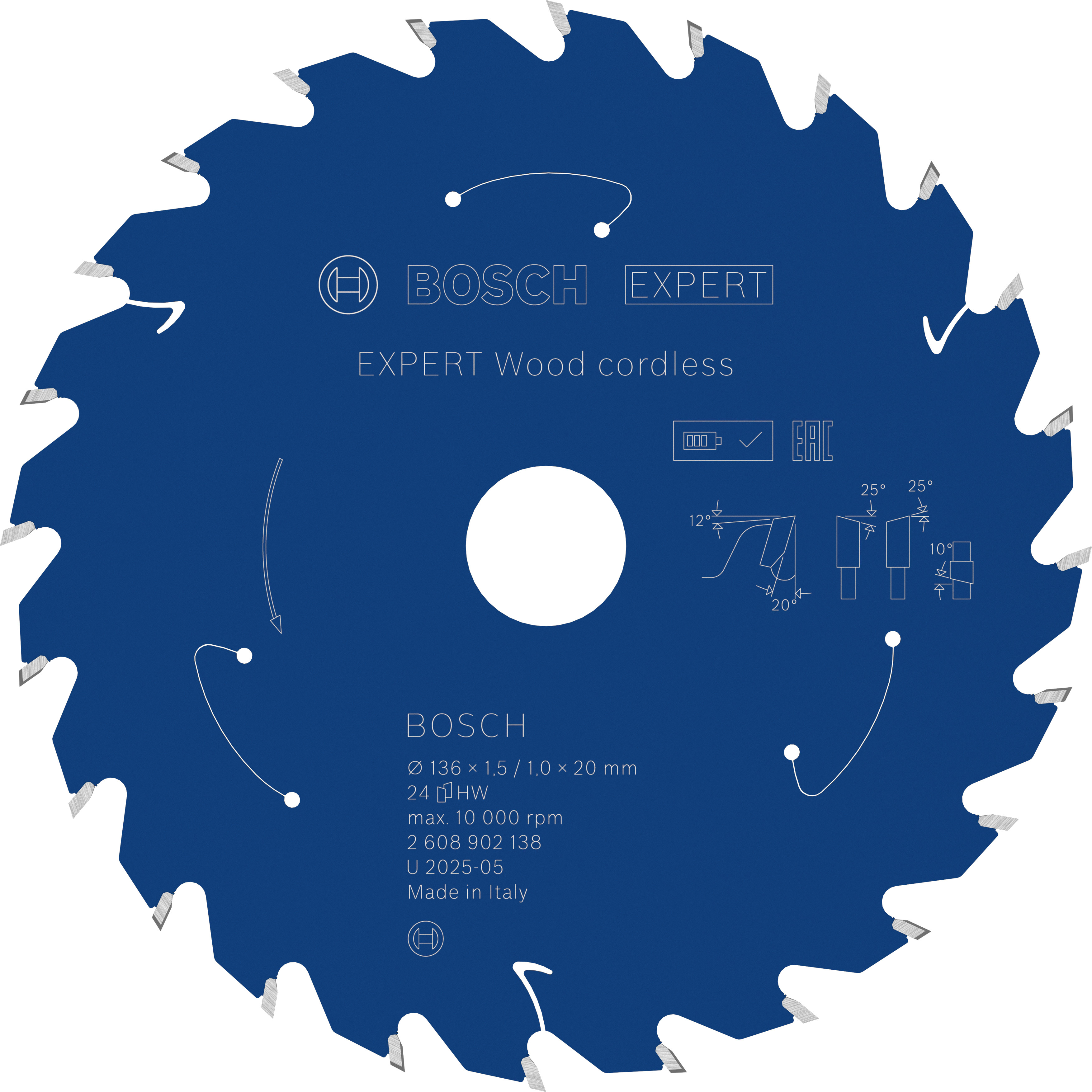 Bosch Accessoires EXPERT Wood cordless Cirkelzaagblad | 136 x 1,5/1 x 20 mm | T24 - 2608902138