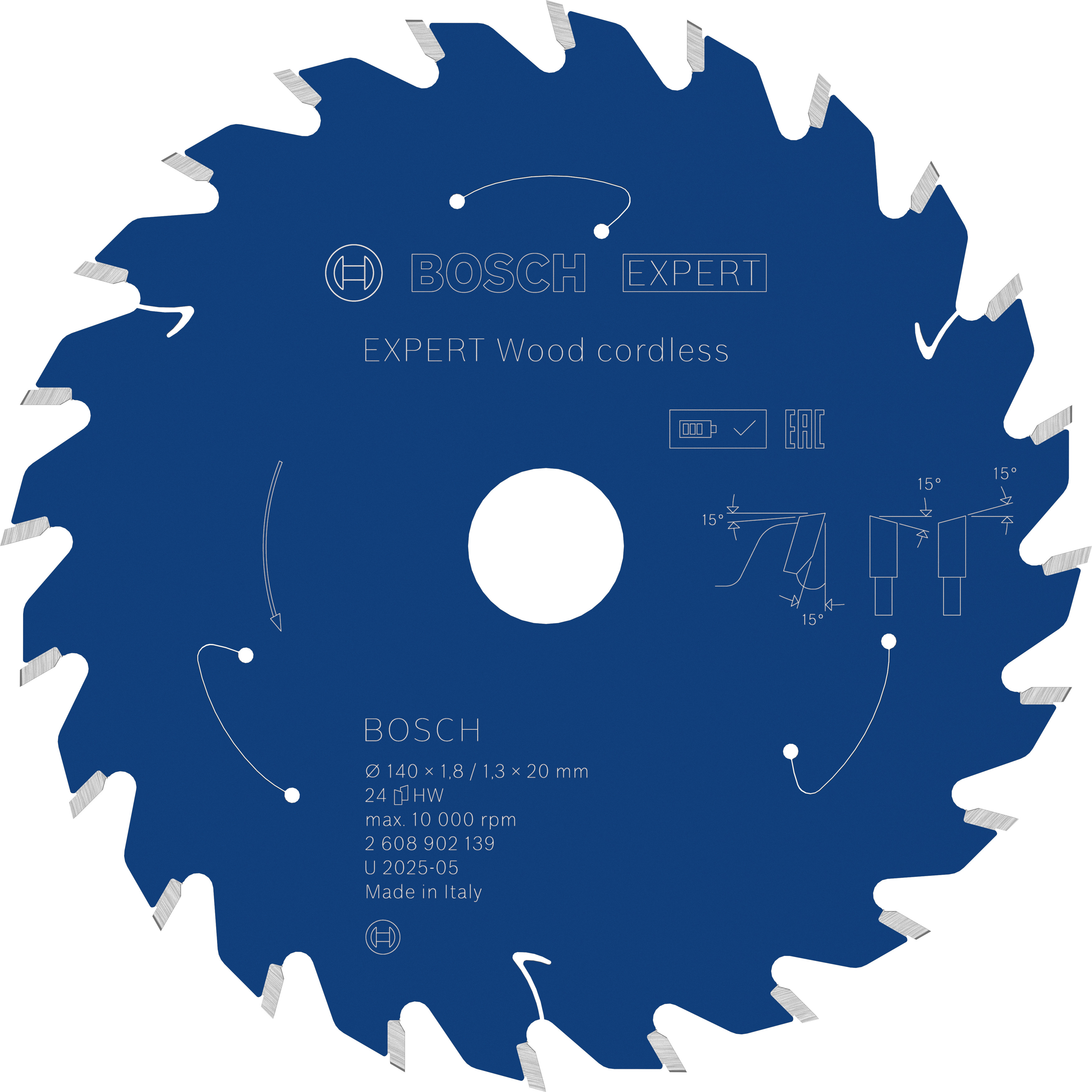 Bosch Accessoires EXPERT Wood cordless Cirkelzaagblad | 140 x 1,8/1,3 x 20 mm | T24 - 2608902139