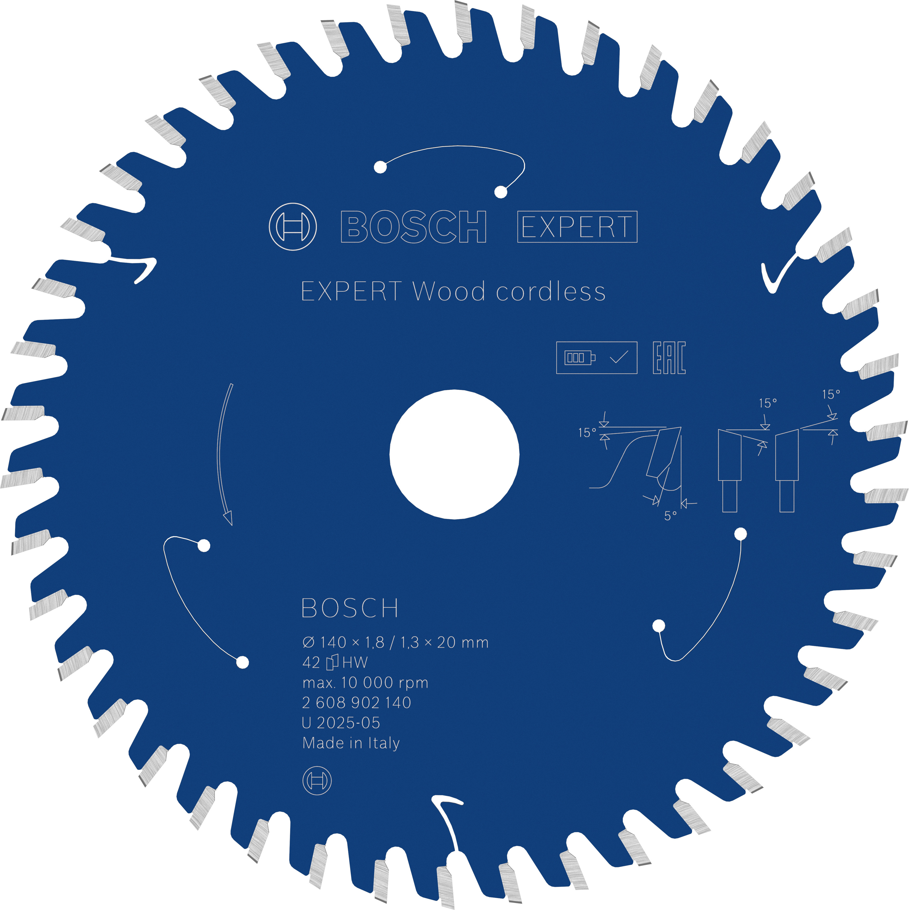 Bosch Accessoires EXPERT Wood cordless Cirkelzaagblad | 140 x 1,8/1,3 x 20 mm | T42 - 2608902140