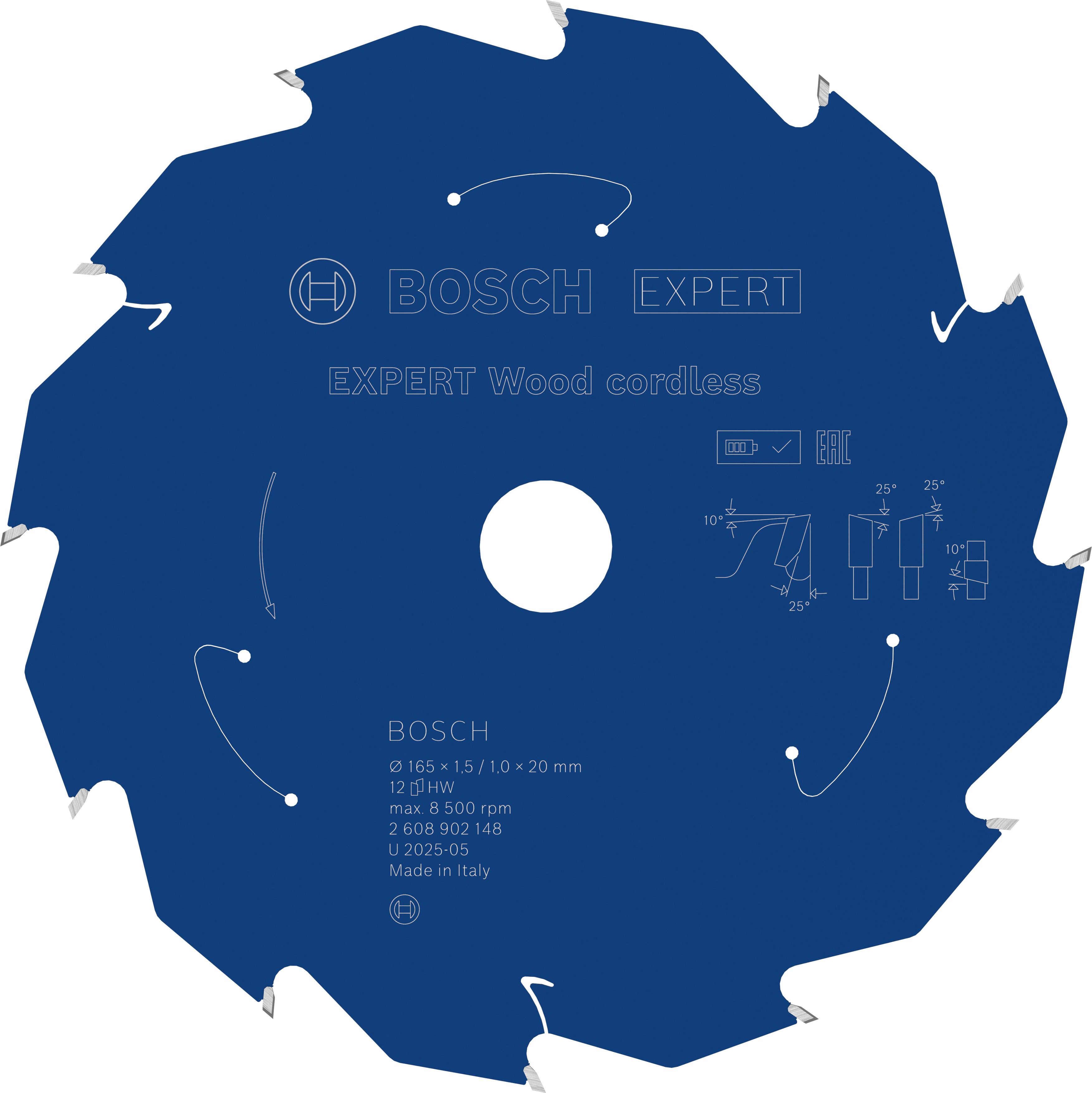 Bosch Accessoires EXPERT Wood cordless Cirkelzaagblad | 165 x 1,5/1 x 20 mm | T12 - 2608902148