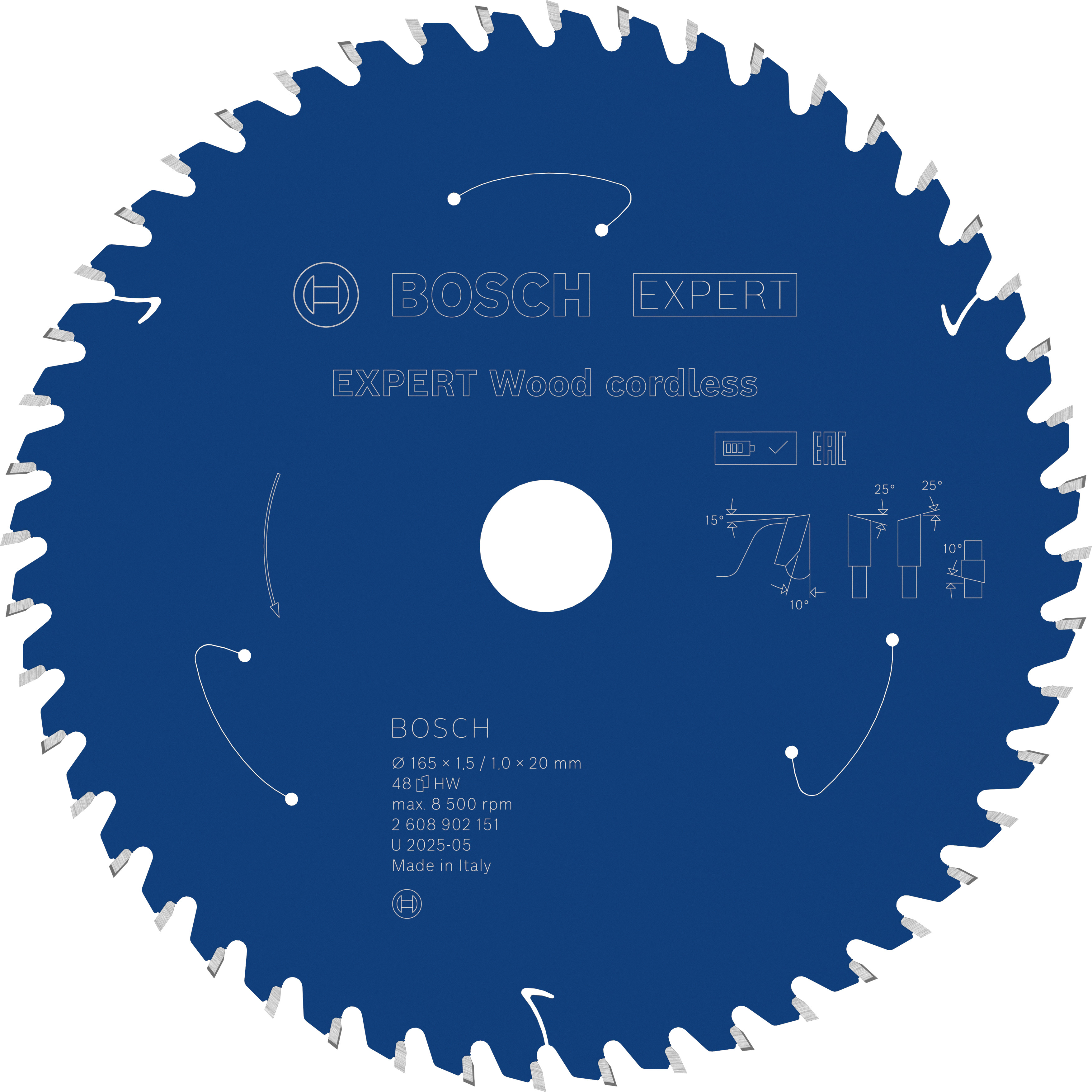Bosch Accessoires EXPERT Wood cordless Cirkelzaagblad | 165 x 1,5/1 x 20 mm | T48 - 2608902151