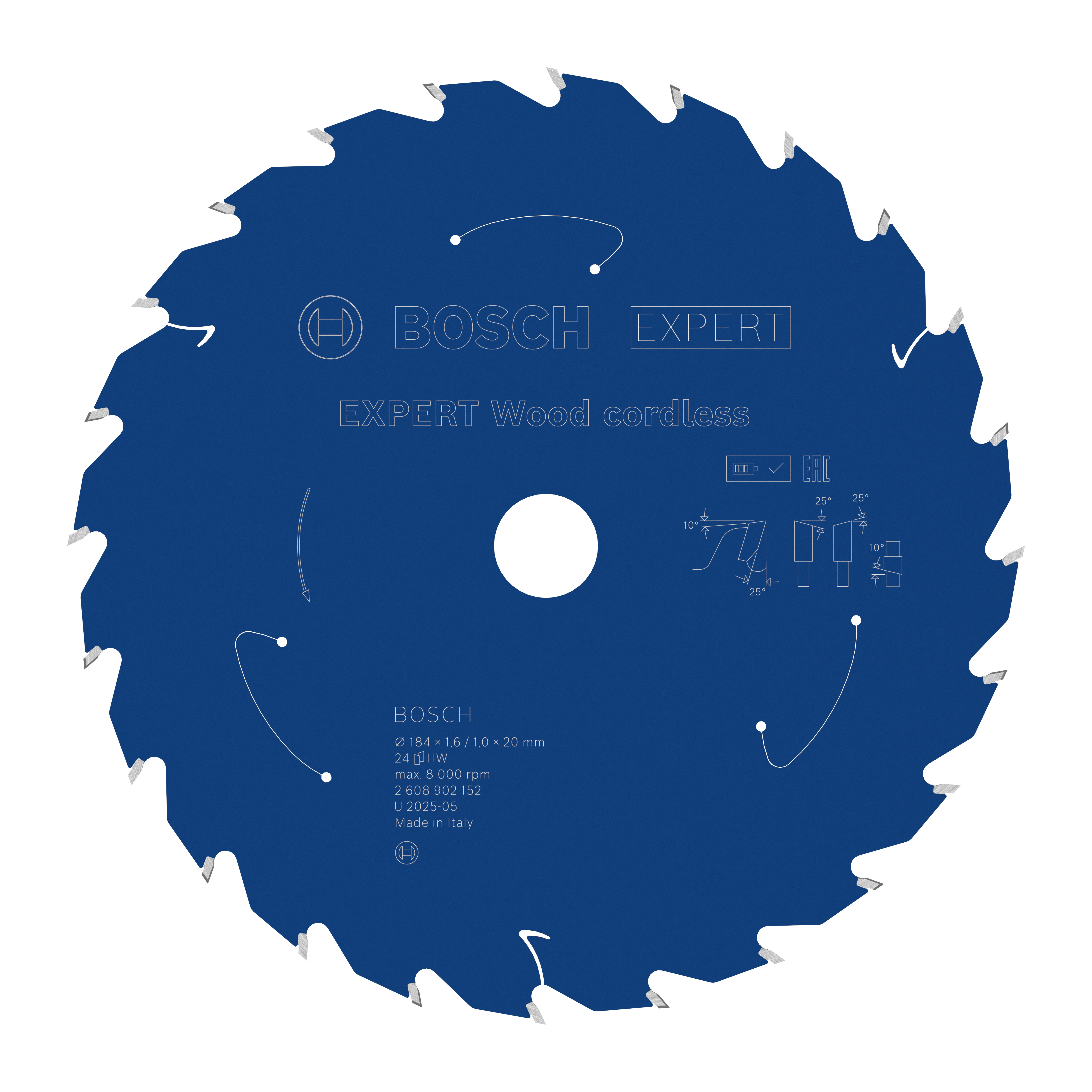Bosch Accessoires EXPERT Wood cordless Cirkelzaagblad | 184 x 1,6/1 x 20 mm | T24 - 2608902152