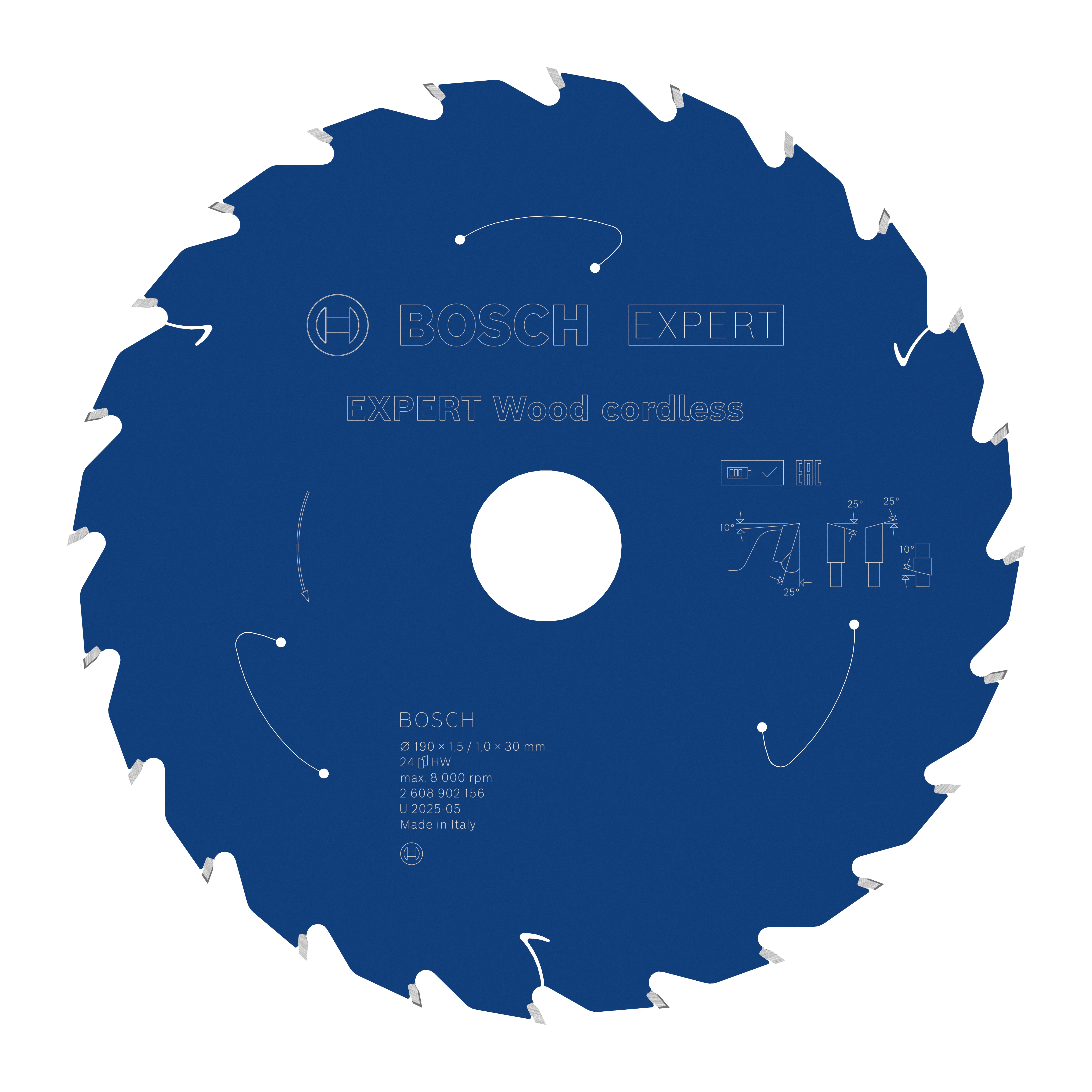 Bosch Accessoires EXPERT Wood cordless Cirkelzaagblad | 190 x 1,5/1 x 30 mm | T24 - 2608902156 afbeelding 1