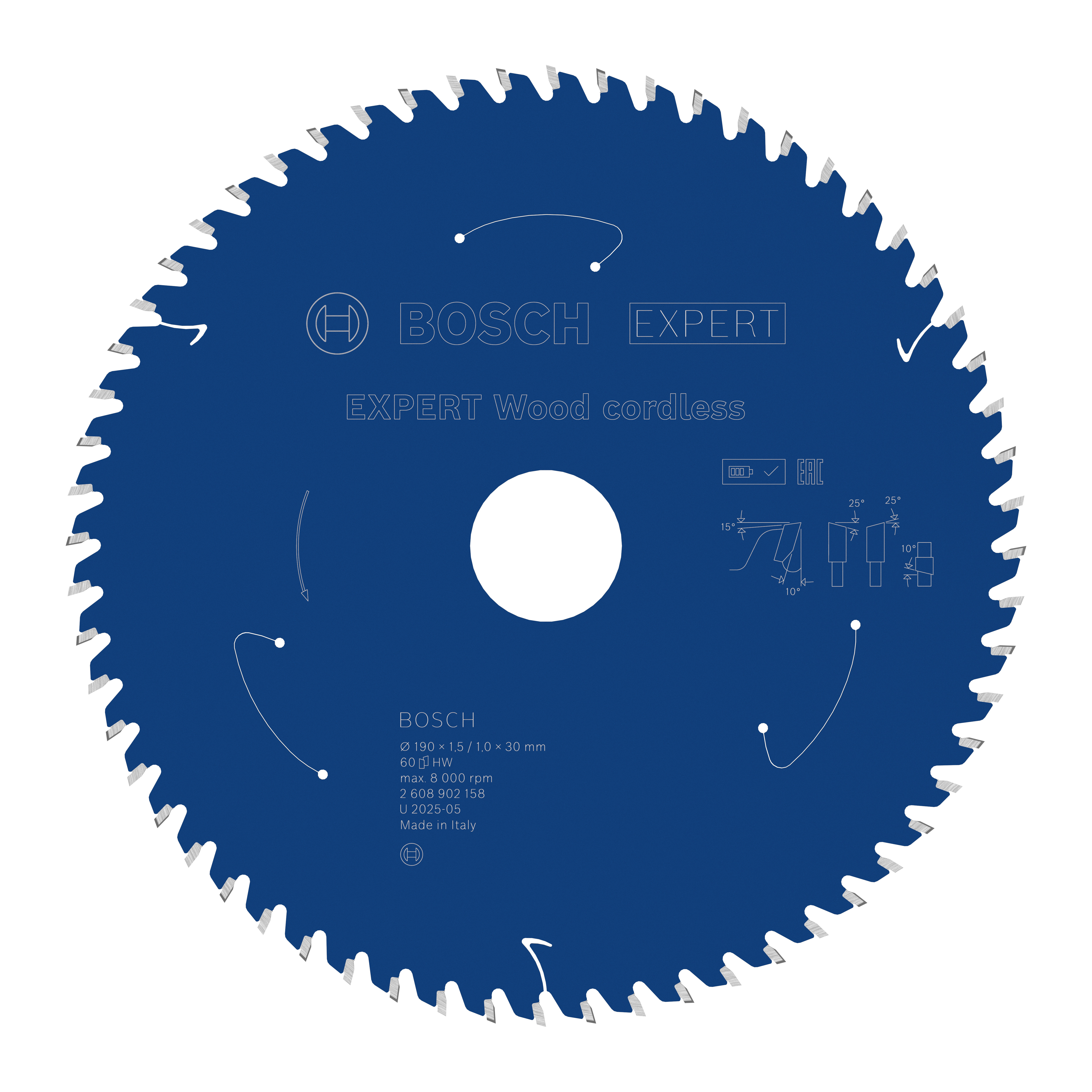 Bosch Accessoires EXPERT Wood cordless Cirkelzaagblad | 190 x 1,5/1 x 30 mm | T60 - 2608902158