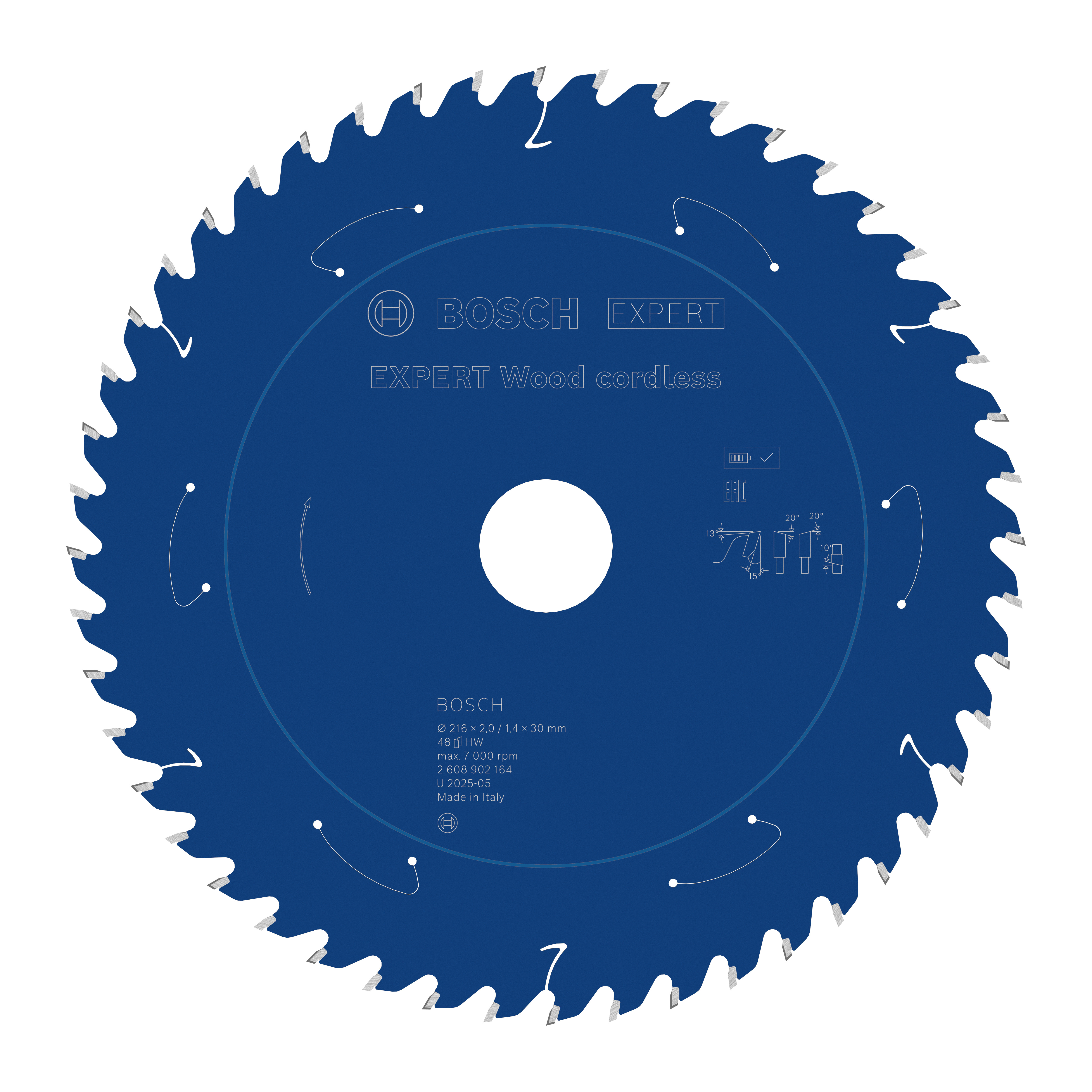 Bosch Accessoires EXPERT Wood cordless Cirkelzaagblad | 216 x 2/1,4 x 30 mm | T48 - 2608902164 afbeelding 1