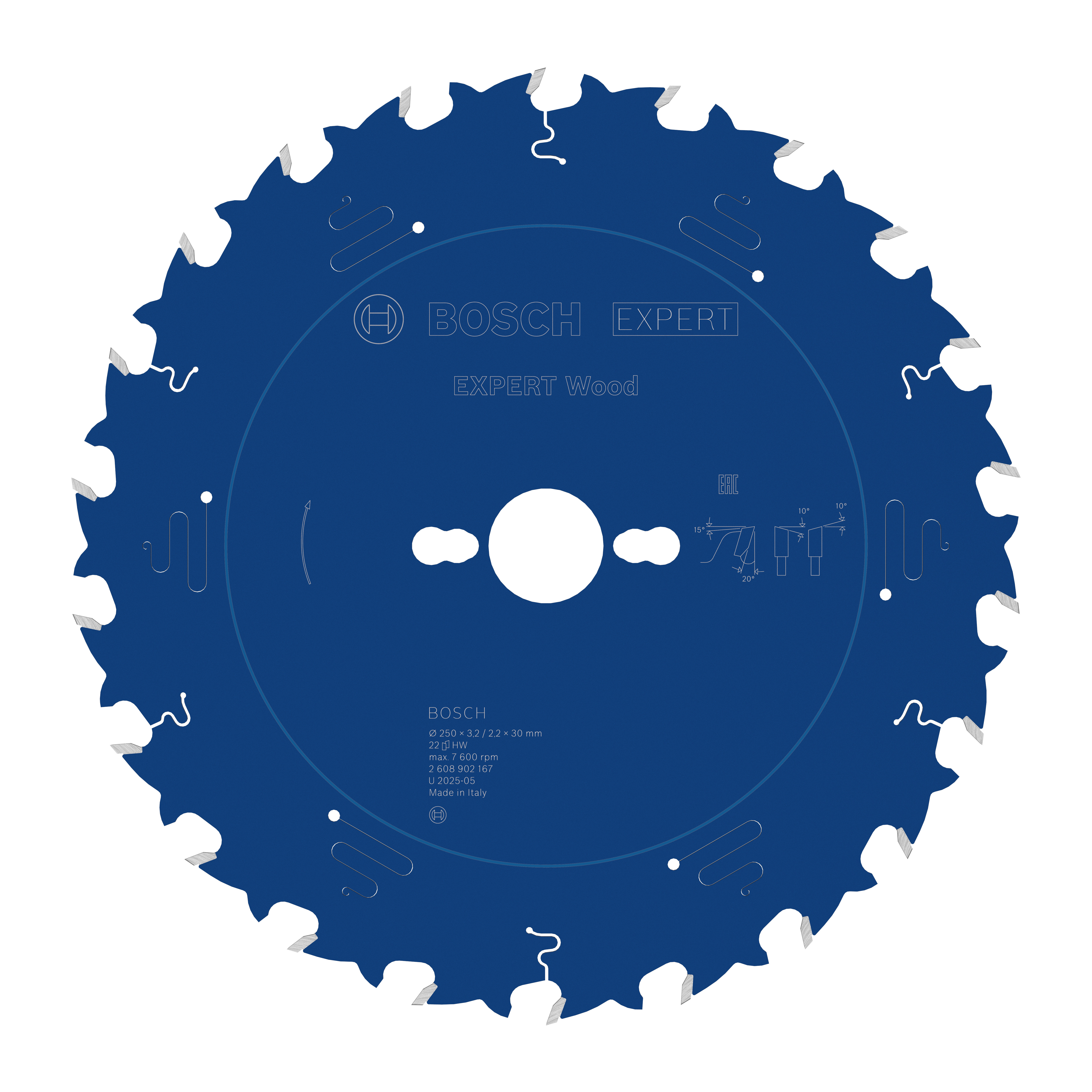 Bosch Accessoires EXPERT Wood Cirkelzaagblad | 250 x 3,2/2,2 x 30 mm | T22 - 2608902167