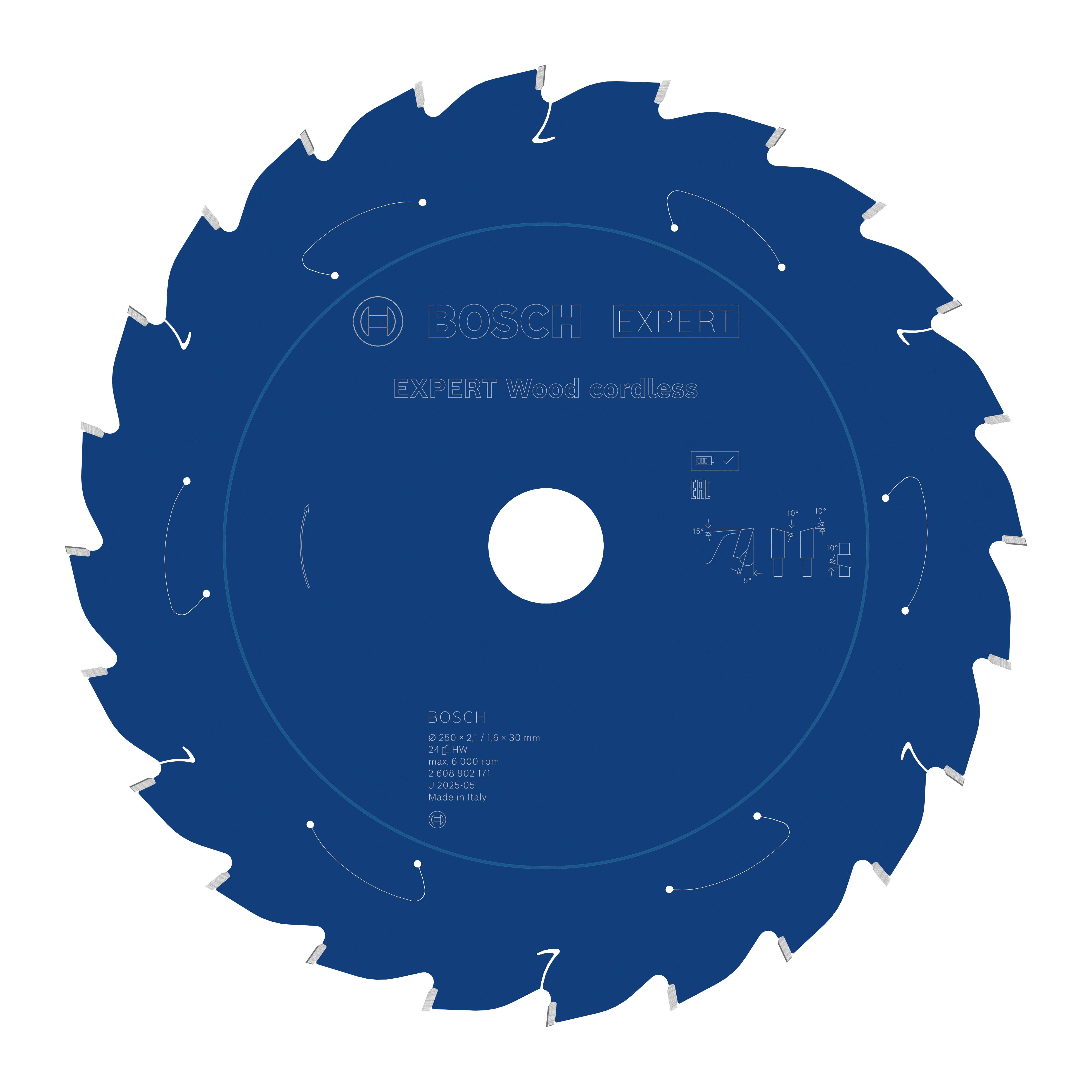Bosch Accessoires EXPERT Wood cordless Cirkelzaagblad | 250 x 2,1/1,6 x 30 mm | T24 - 2608902171
