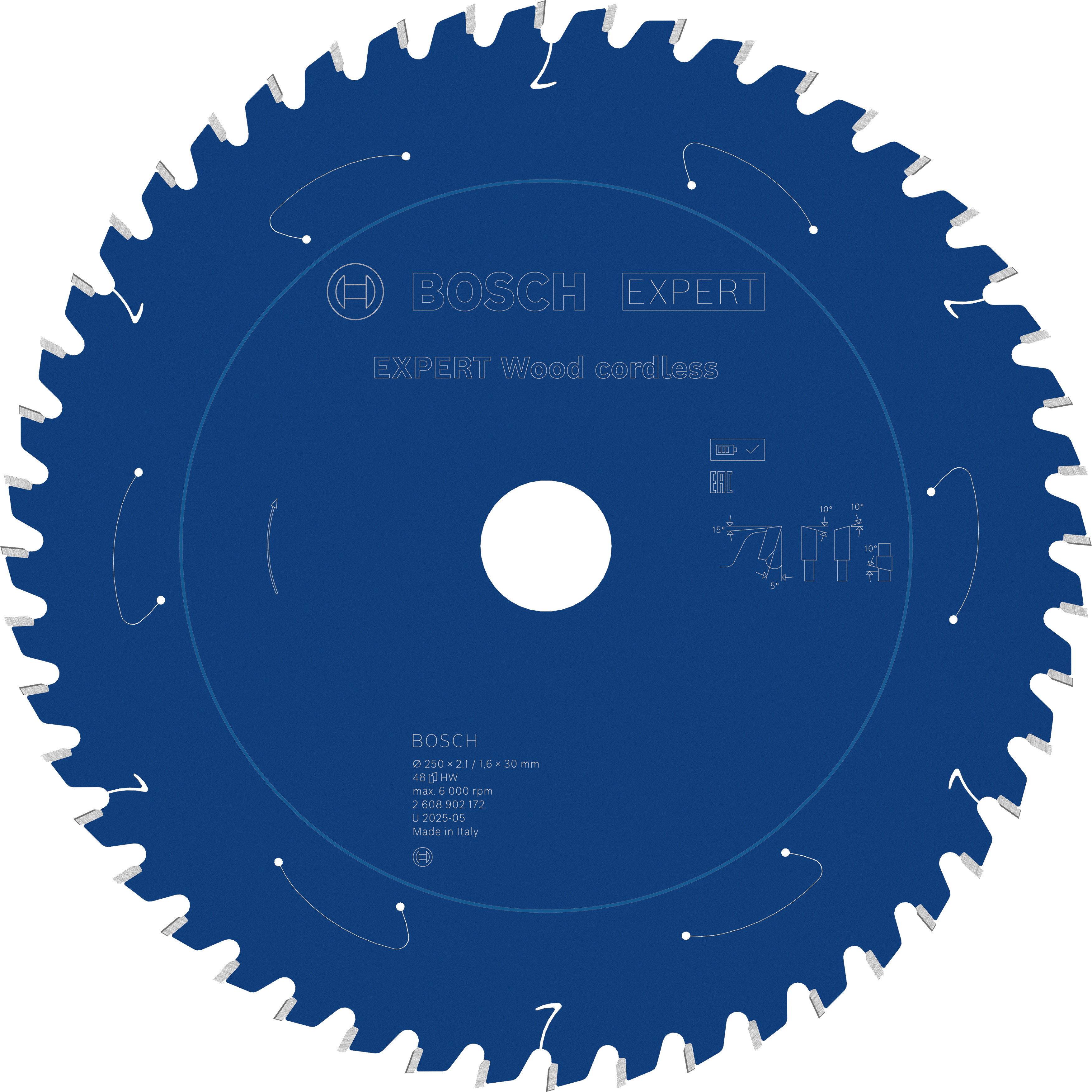Bosch Accessoires EXPERT Wood cordless Cirkelzaagblad | 250 x 2,1/1,6 x 30 mm | T48 - 2608902172