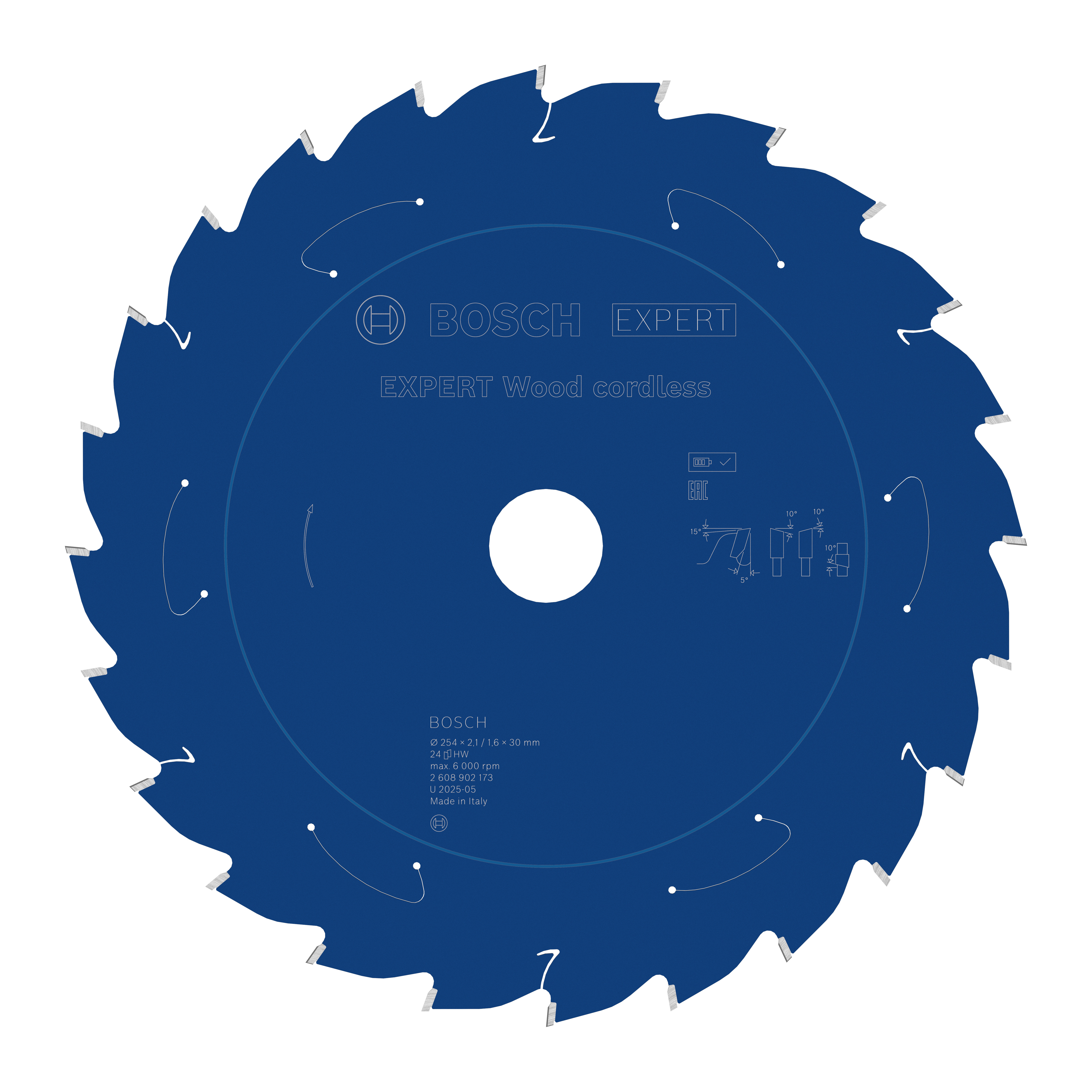 Bosch Accessoires EXPERT Wood cordless Cirkelzaagblad | 254 x 2,1/1,6 x 30 mm | T24 - 2608902173