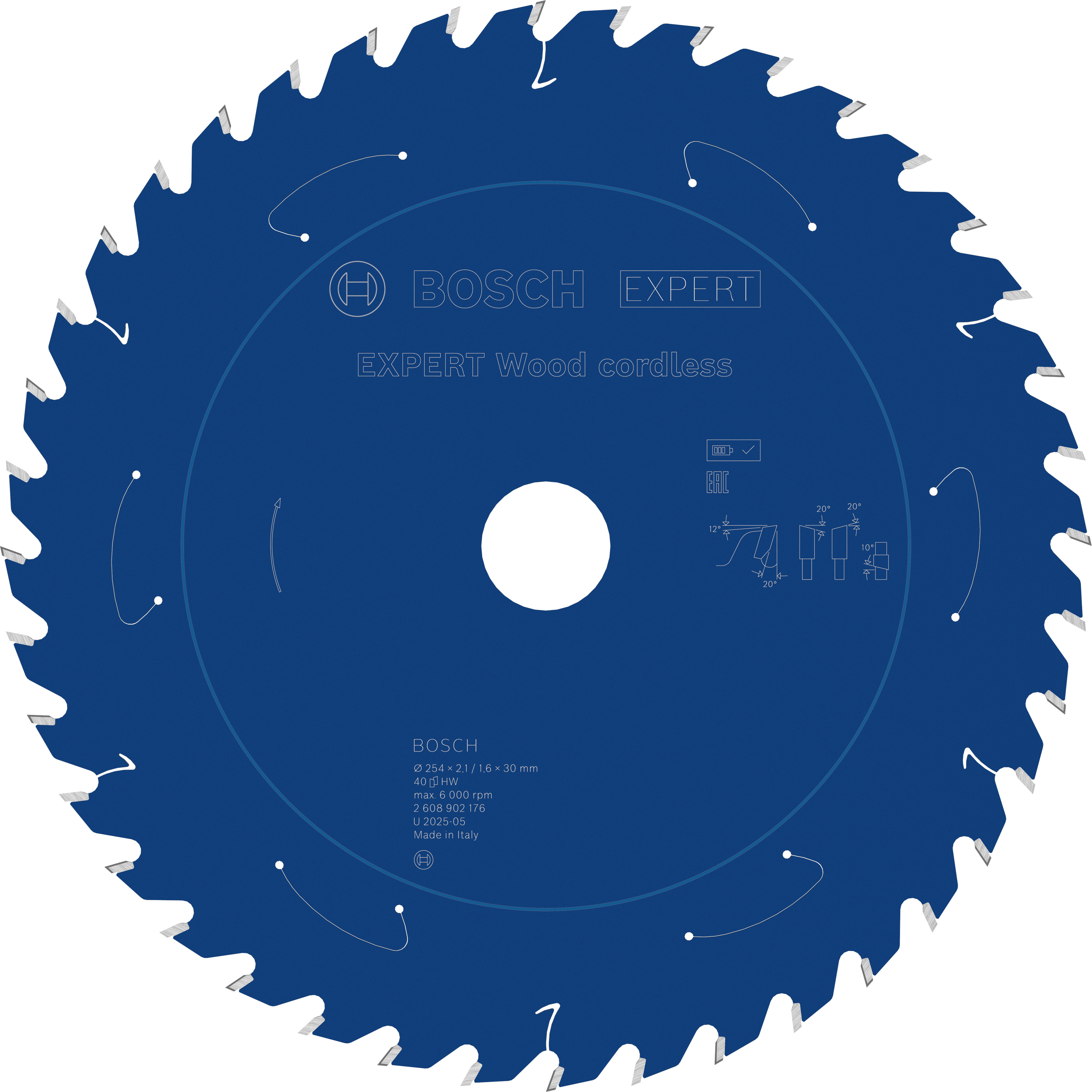 Bosch Accessoires EXPERT Wood cordless Cirkelzaagblad | 254 x 2,1/1,6 x 30 mm | T40 - 2608902176