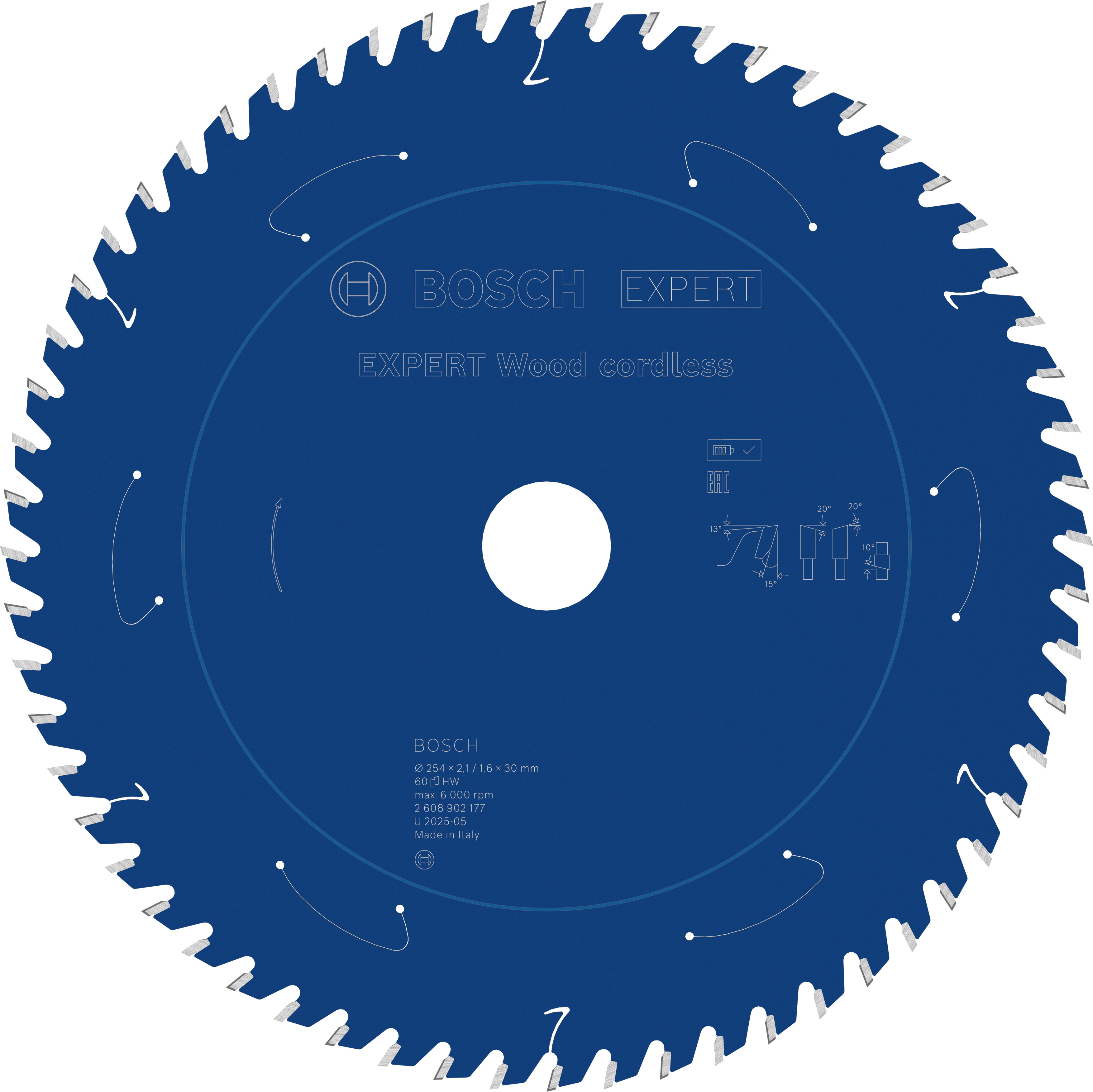 Bosch Accessoires EXPERT Wood cordless Cirkelzaagblad | 254 x 2,1/1,6 x 30 mm | T60 - 2608902177