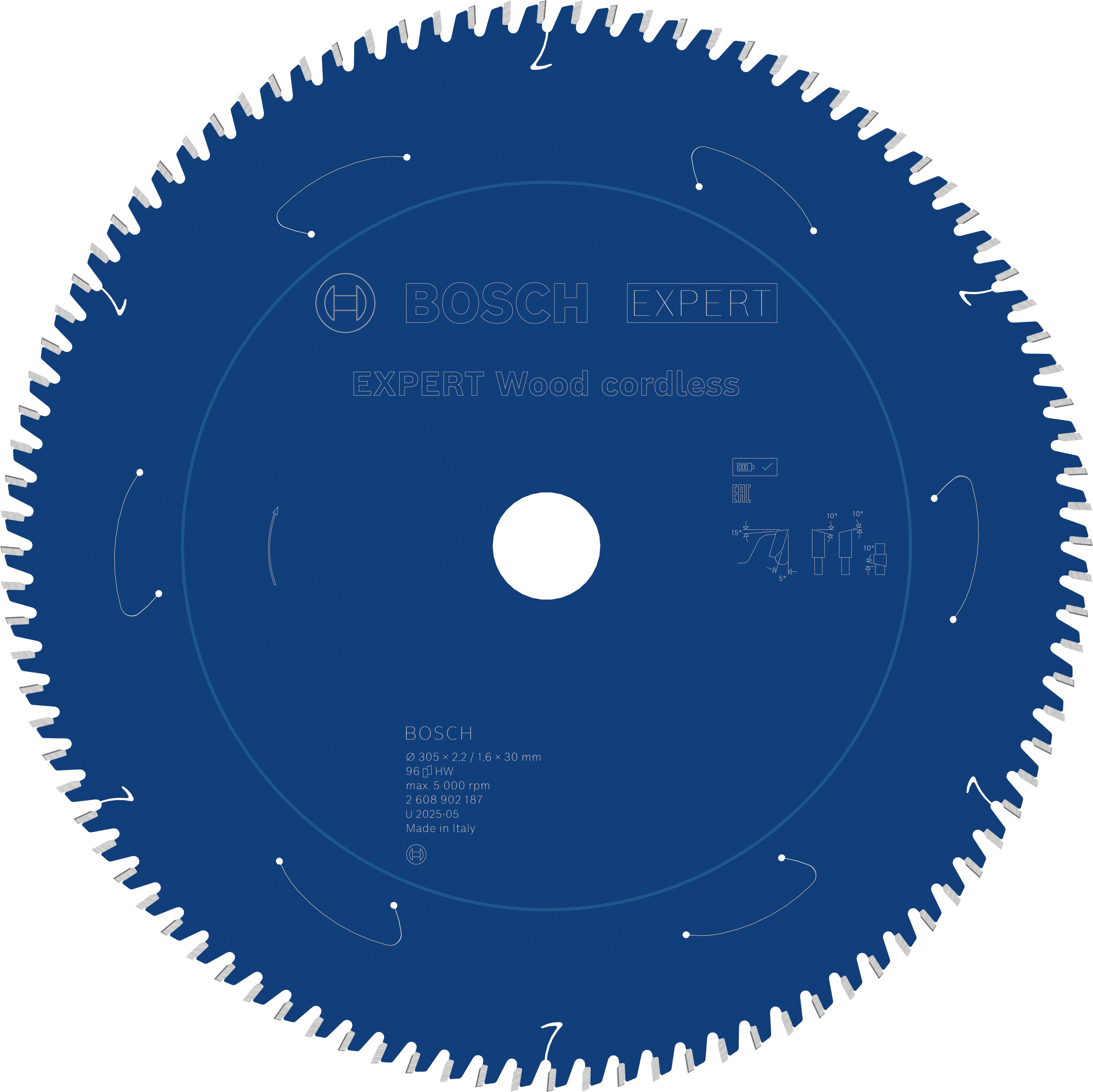Bosch Accessoires EXPERT Wood cordless Cirkelzaagblad | 305 x 2,2/1,6 x 30 mm | T96 - 2608902187