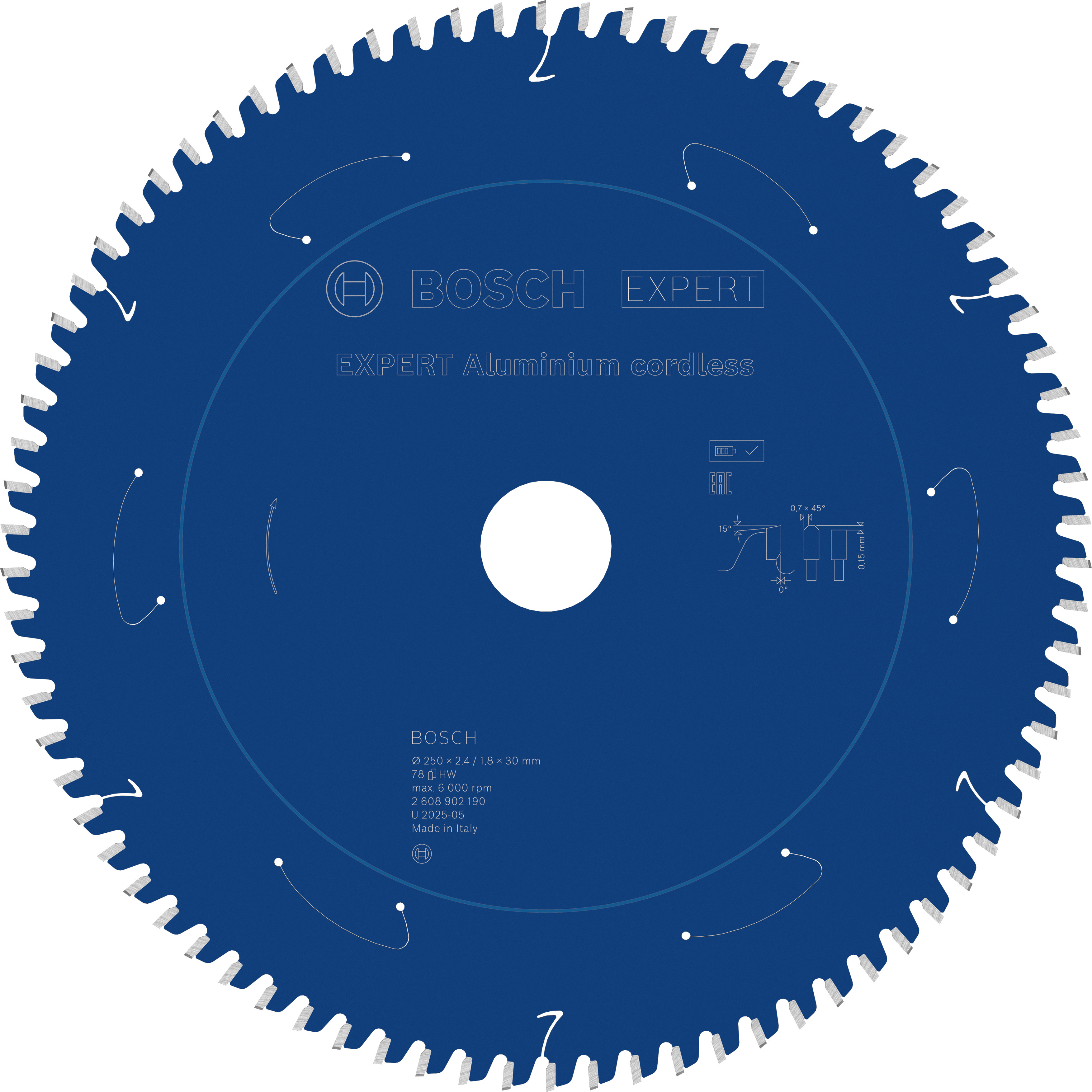 Bosch Accessoires EXPERT Aluminium cordless Cirkelzaagblad | 250 x 2,4/1,8 x 30 mm | T78 - 2608902190