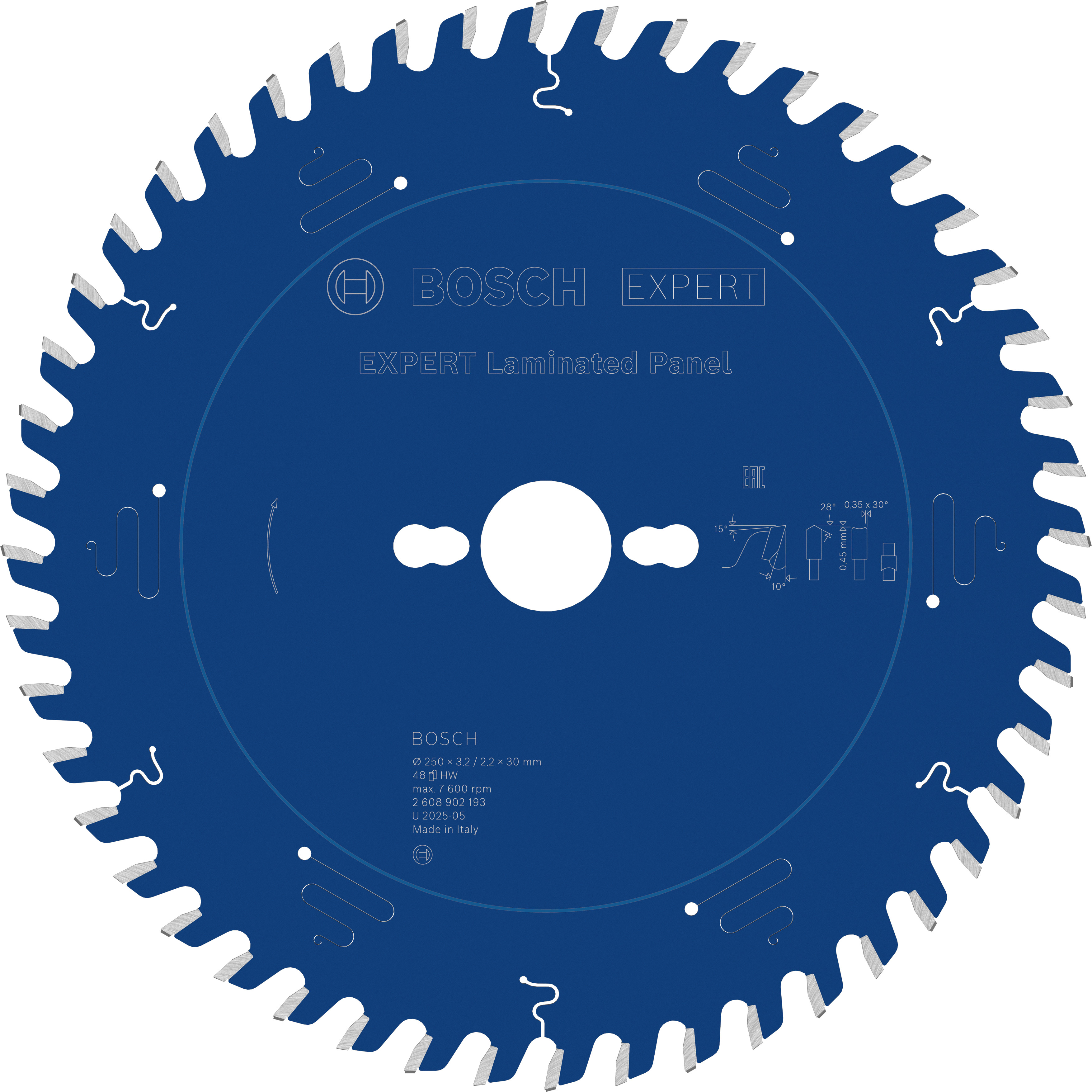 Bosch Accessoires EXPERT Laminated Panel-Cirkelzaagblad | 250 x 3,2/2,2 x 30 mm | T48 - 2608902193