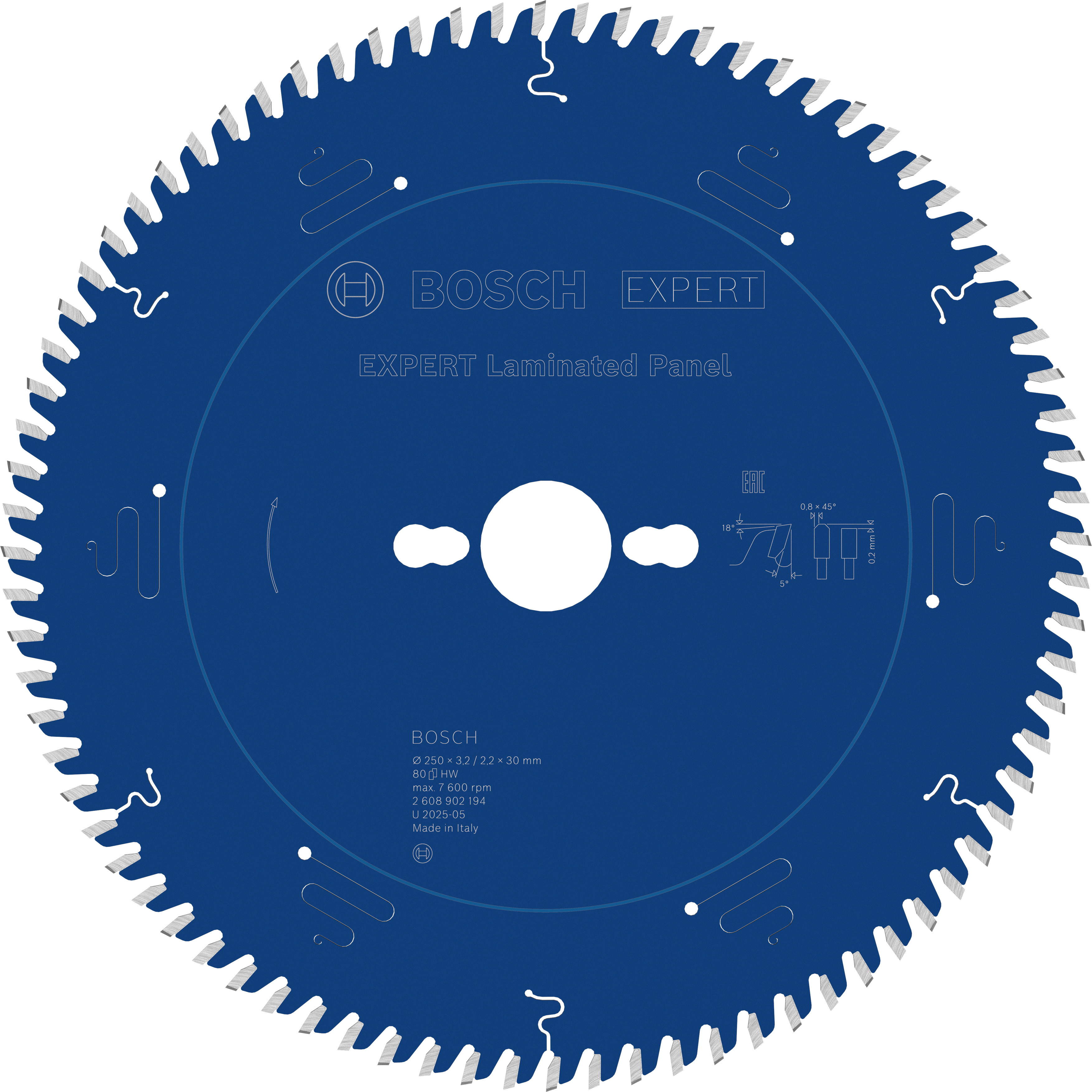 Bosch Accessoires EXPERT Laminated Panel-Cirkelzaagblad | 250 x 3,2/2,2 x 30 mm | T80 - 2608902194
