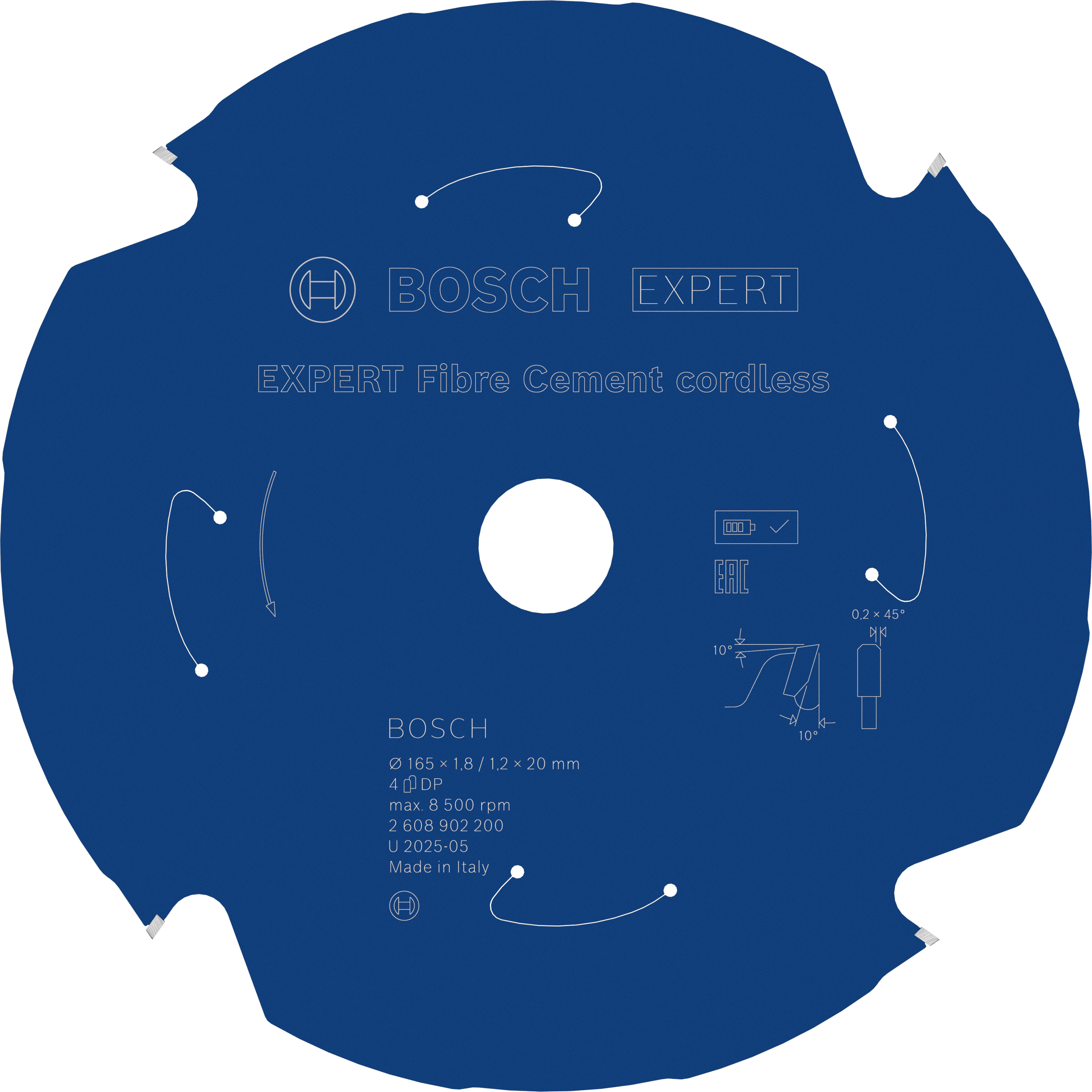 Bosch Accessoires EXPERT Fibre Cement cordless-Cirkelzaagblad | 165 x 1,8/1,2 x 20 mm | T4 - 2608902200