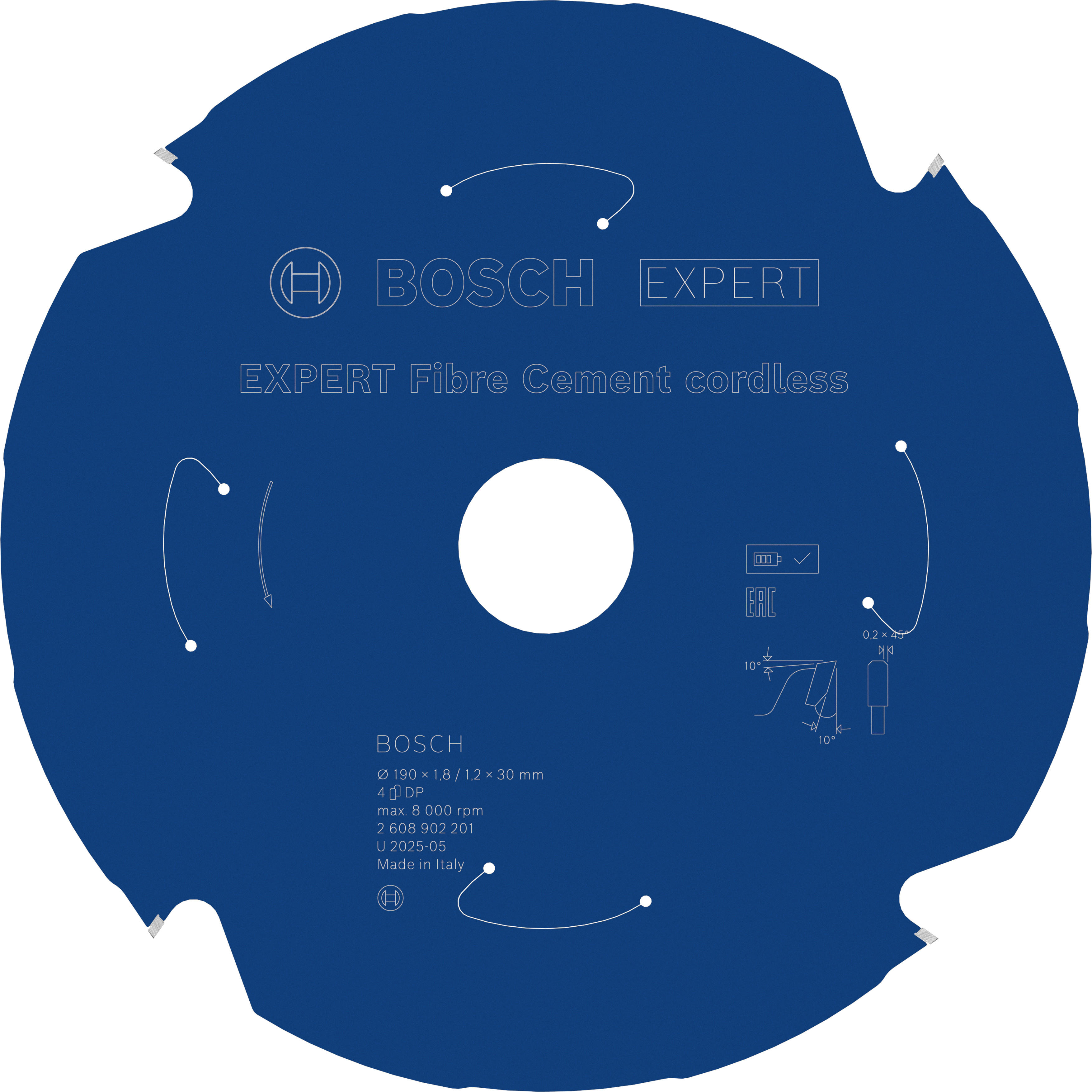 Bosch Accessoires EXPERT Fibre Cement cordless-Cirkelzaagblad | 190 x 1,8/1,2 x 30 mm | T4 - 2608902201
