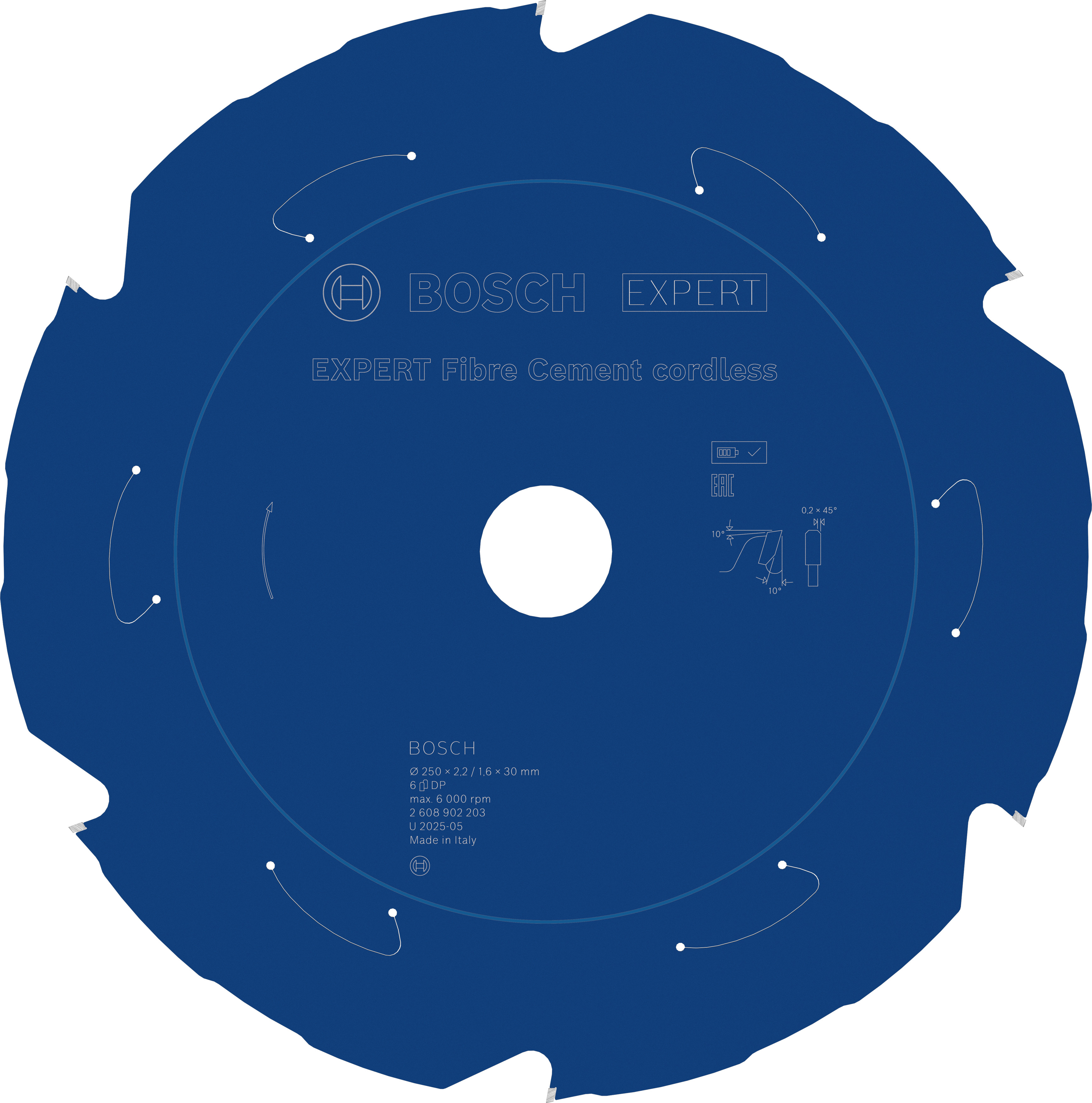 Bosch Accessoires EXPERT Fibre Cement cordless-Cirkelzaagblad | 250 x 2,2/1,6 x 30 mm | T6 - 2608902203