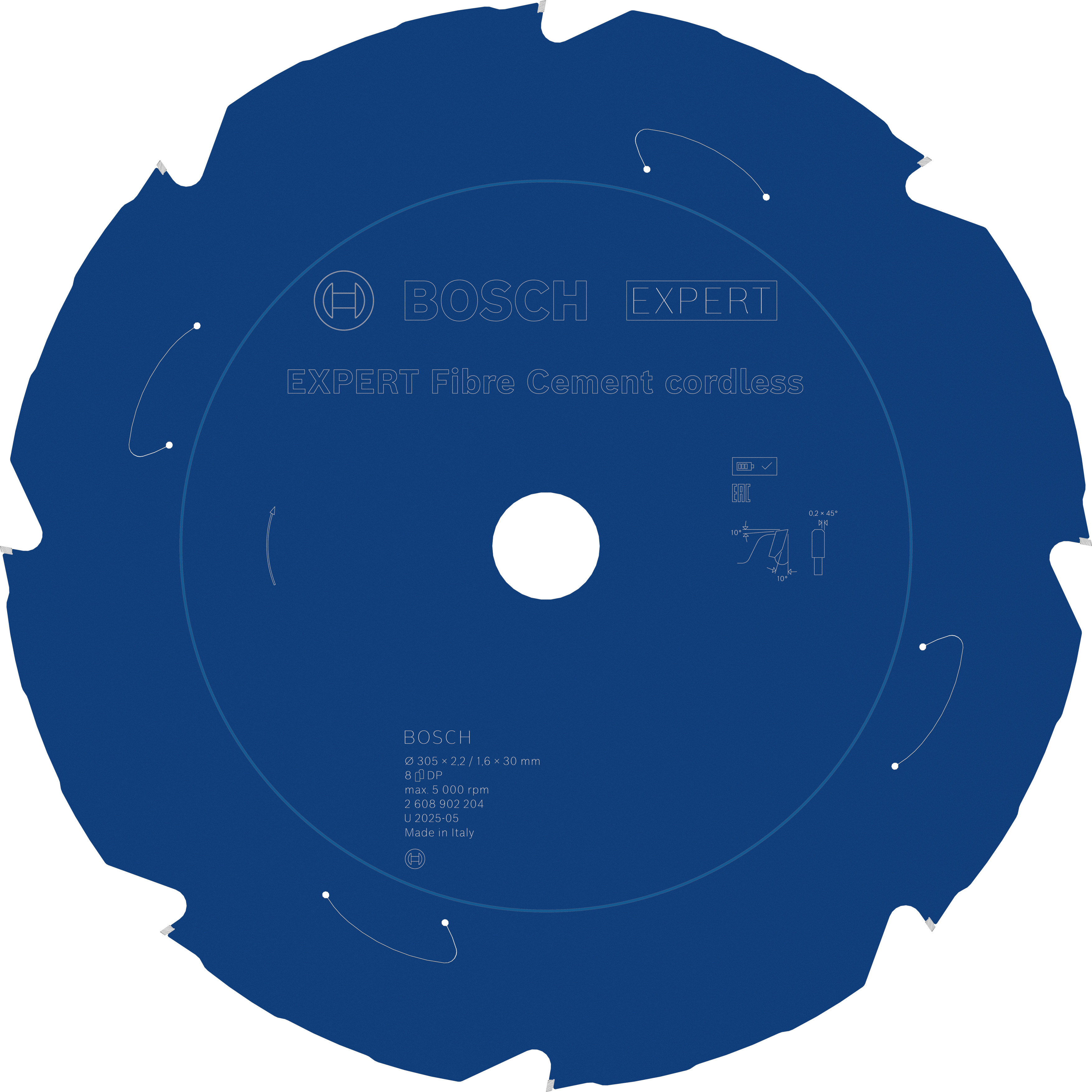 Bosch Accessoires EXPERT Fibre Cement cordless-Cirkelzaagblad | 305 x 2,2/1,6 x 30 mm | T8 - 2608902204