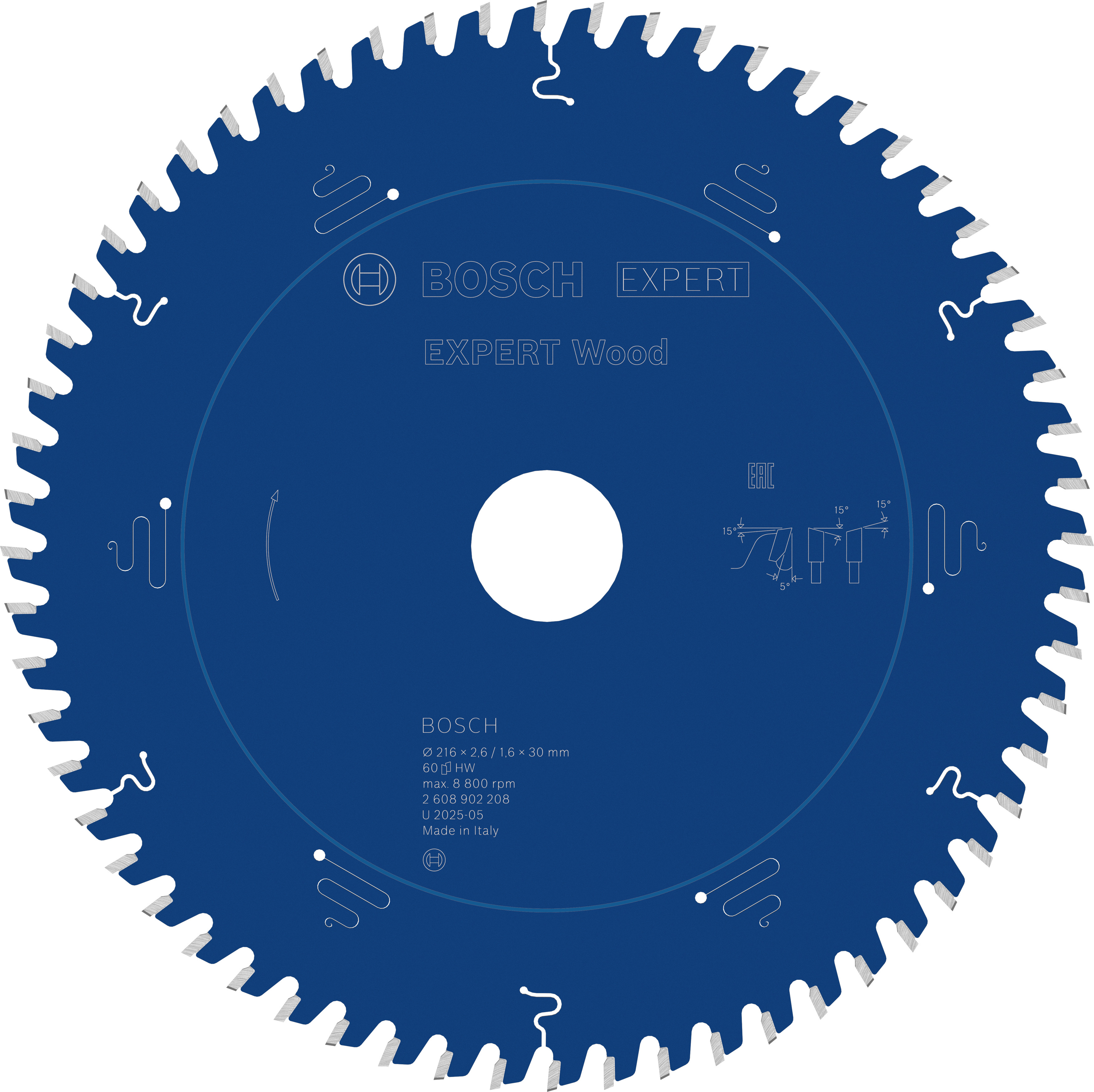 Bosch Accessoires EXPERT Wood Cirkelzaagblad | 216 x 2,6/1,6 x 30 mm | T60 - 2608902208
