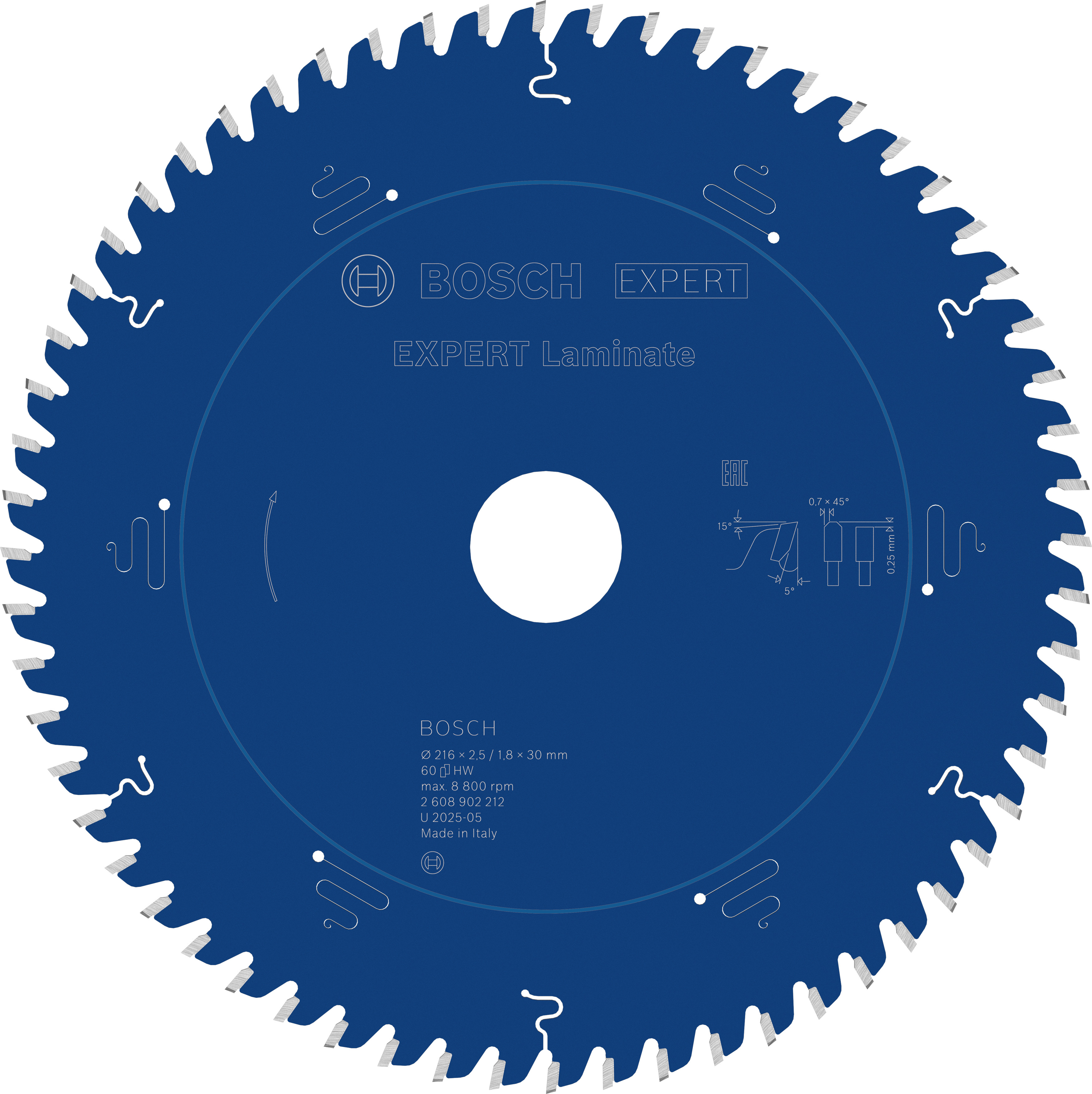 Bosch Accessoires EXPERT Laminate Cirkelzaagblad | 216 x 2,5/1,8 x 30 mm | T60 - 2608902212