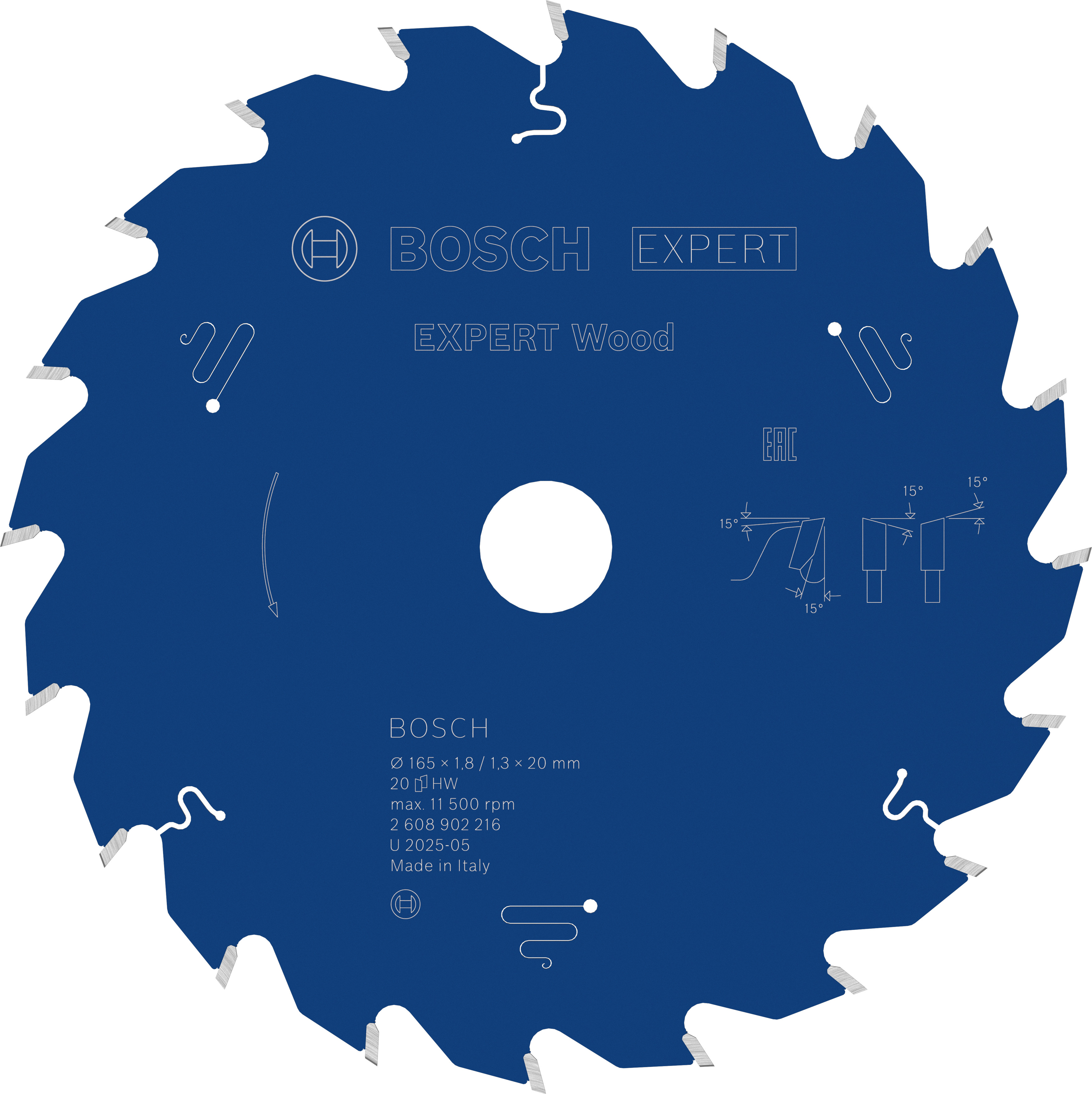 Bosch Accessoires EXPERT Wood Cirkelzaagblad | 165 x 1,8/1,3 x 20 mm | T20 - 2608902216