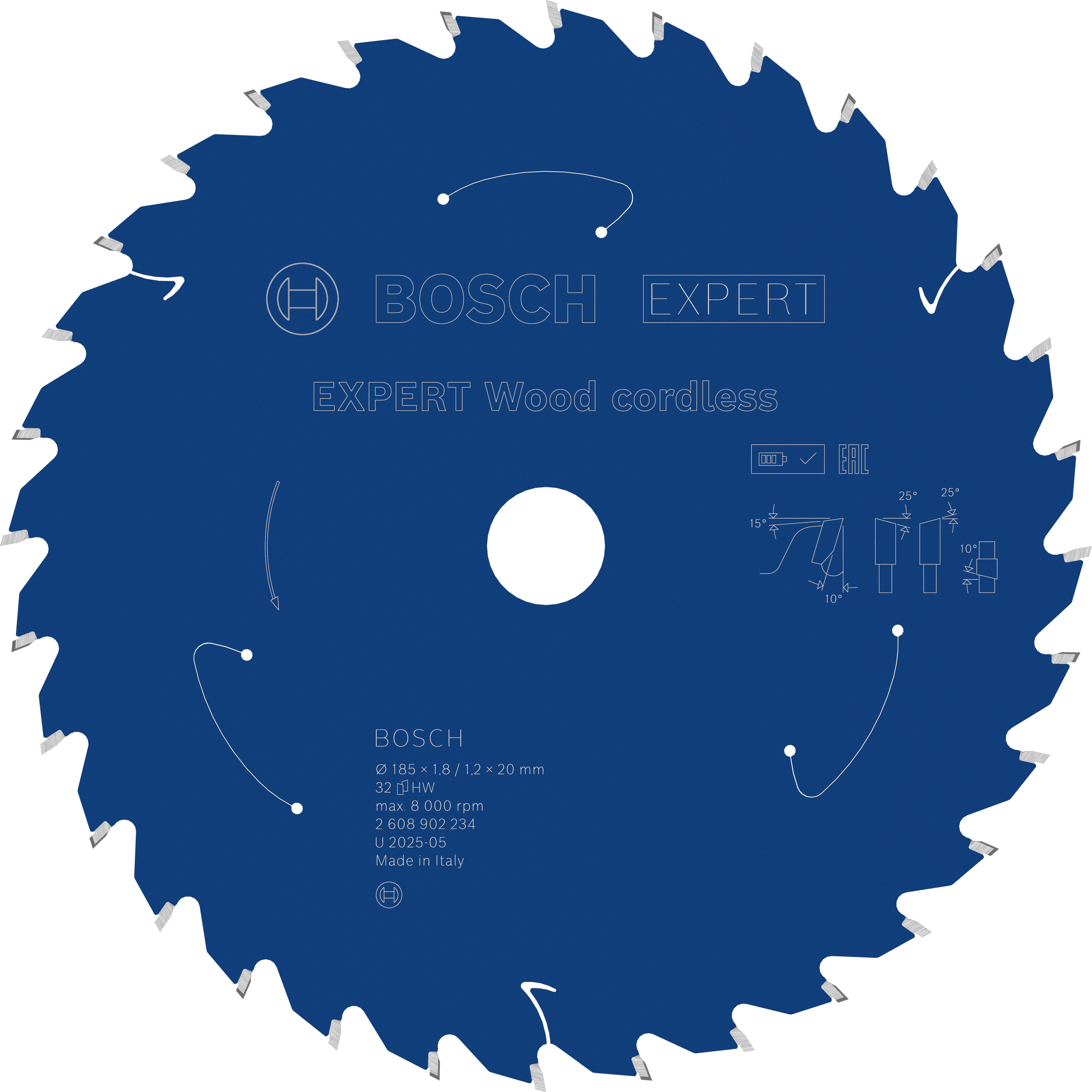 Bosch Accessoires EXPERT Wood cordless Cirkelzaagblad | 185 x 1,8/1,2 x 20 mm | T32 - 2608902234