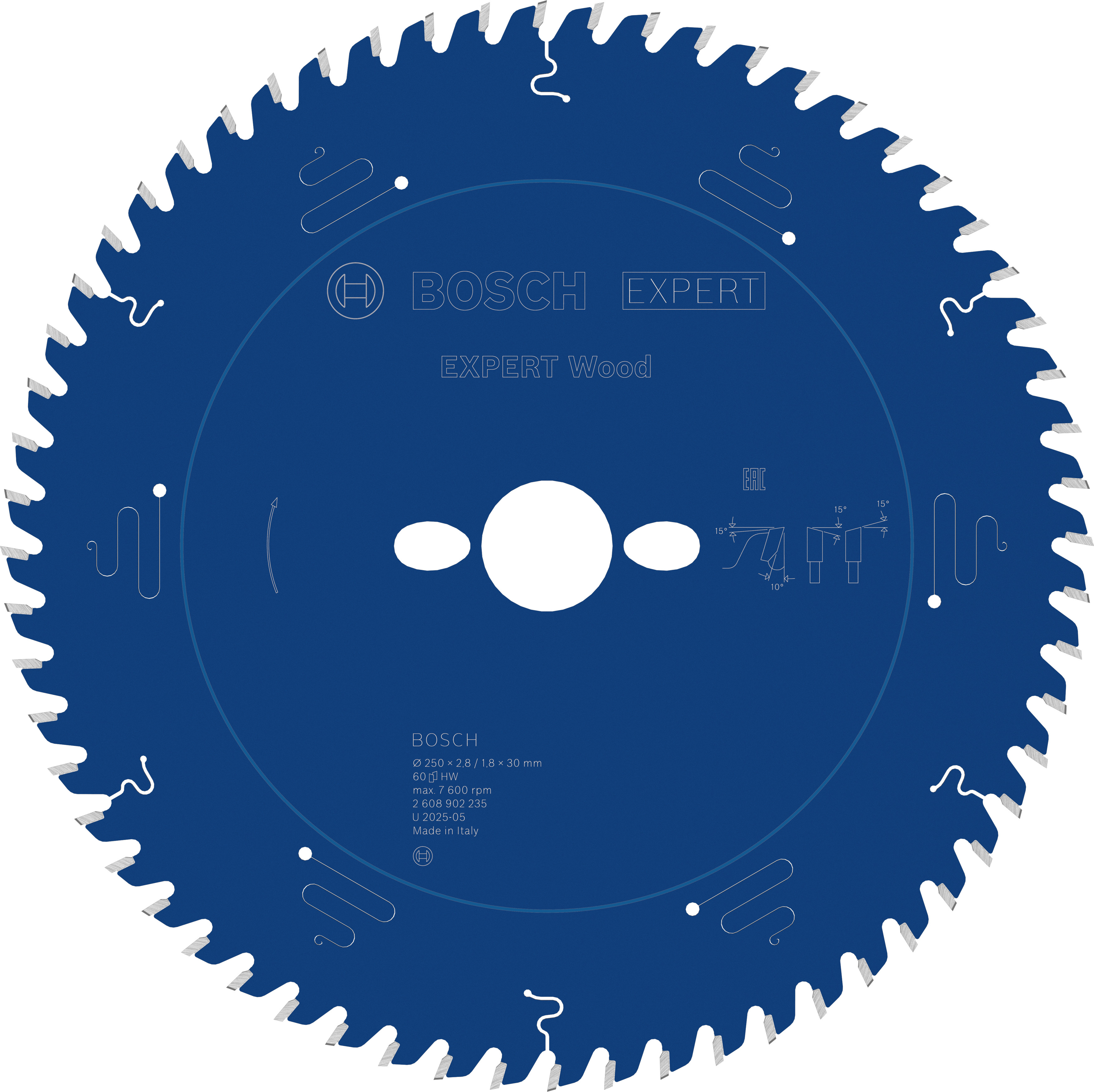 Bosch Accessoires EXPERT Wood Cirkelzaagblad | 250 x 2,8/1,8 x 30 mm | T60 - 2608902235