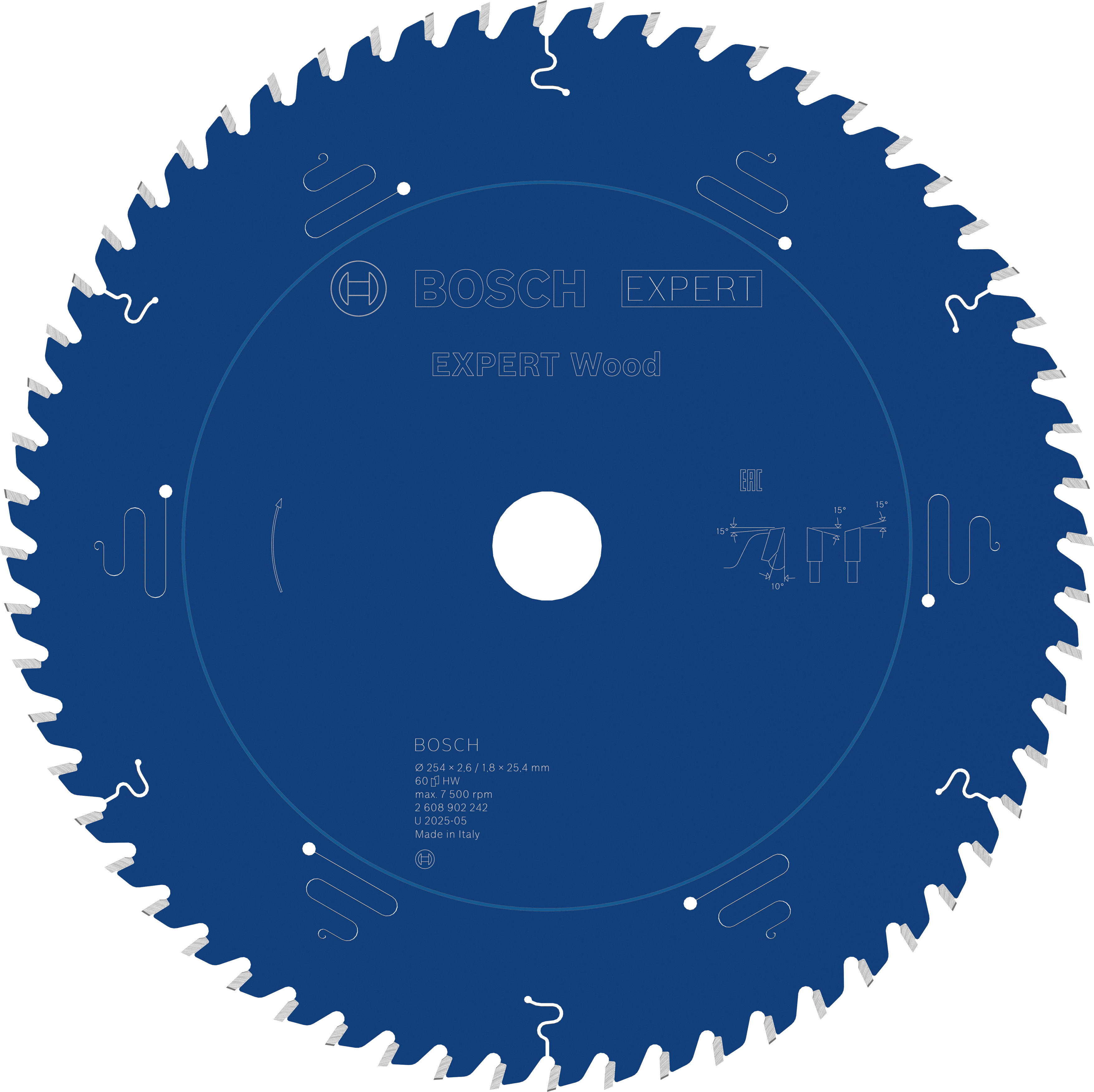 Bosch Accessoires EXPERT Wood Cirkelzaagblad | 254 x 2,6/1,8 x 25,4 mm | T60 - 2608902242