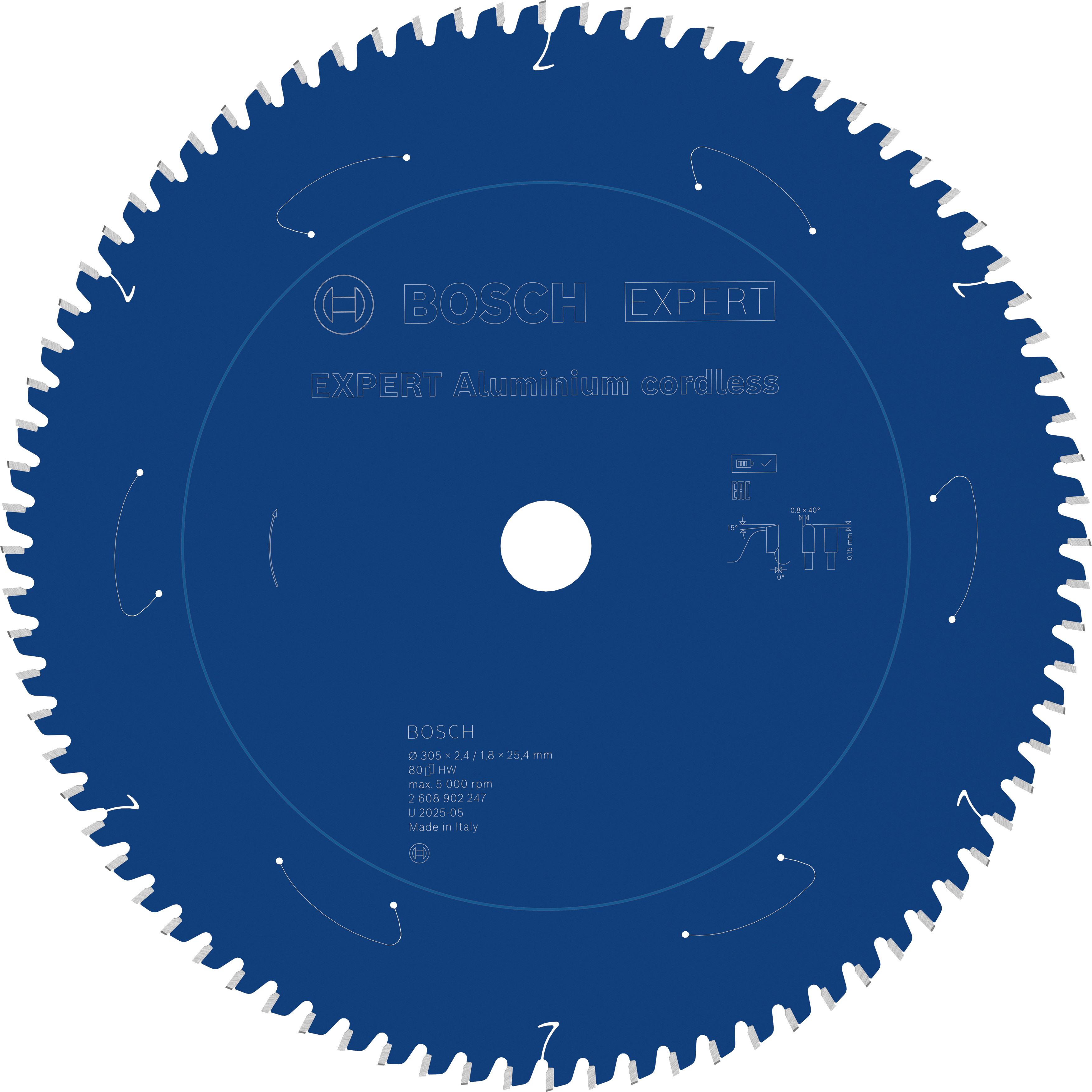 Bosch Accessoires EXPERT Aluminium cordless Cirkelzaagblad | 305 x 2,4/1,8 x 25,4 mm | T80 - 2608902247