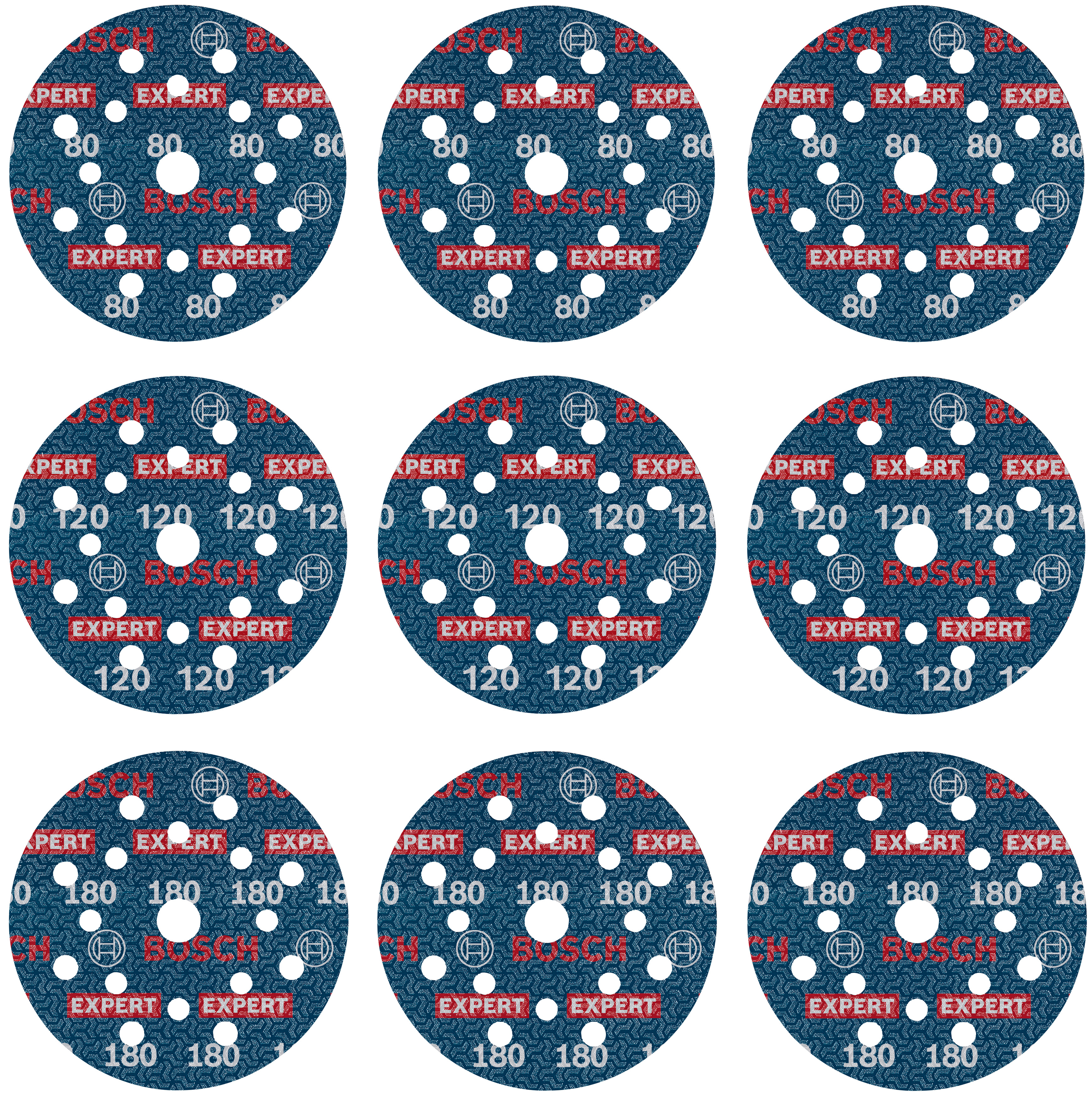 Bosch Accessoires EXPERT 9-delige set Schuurschijf O780 met film onderlaag, 125 mm, 3xG80; 3xG120; 3x180 - 2608902407