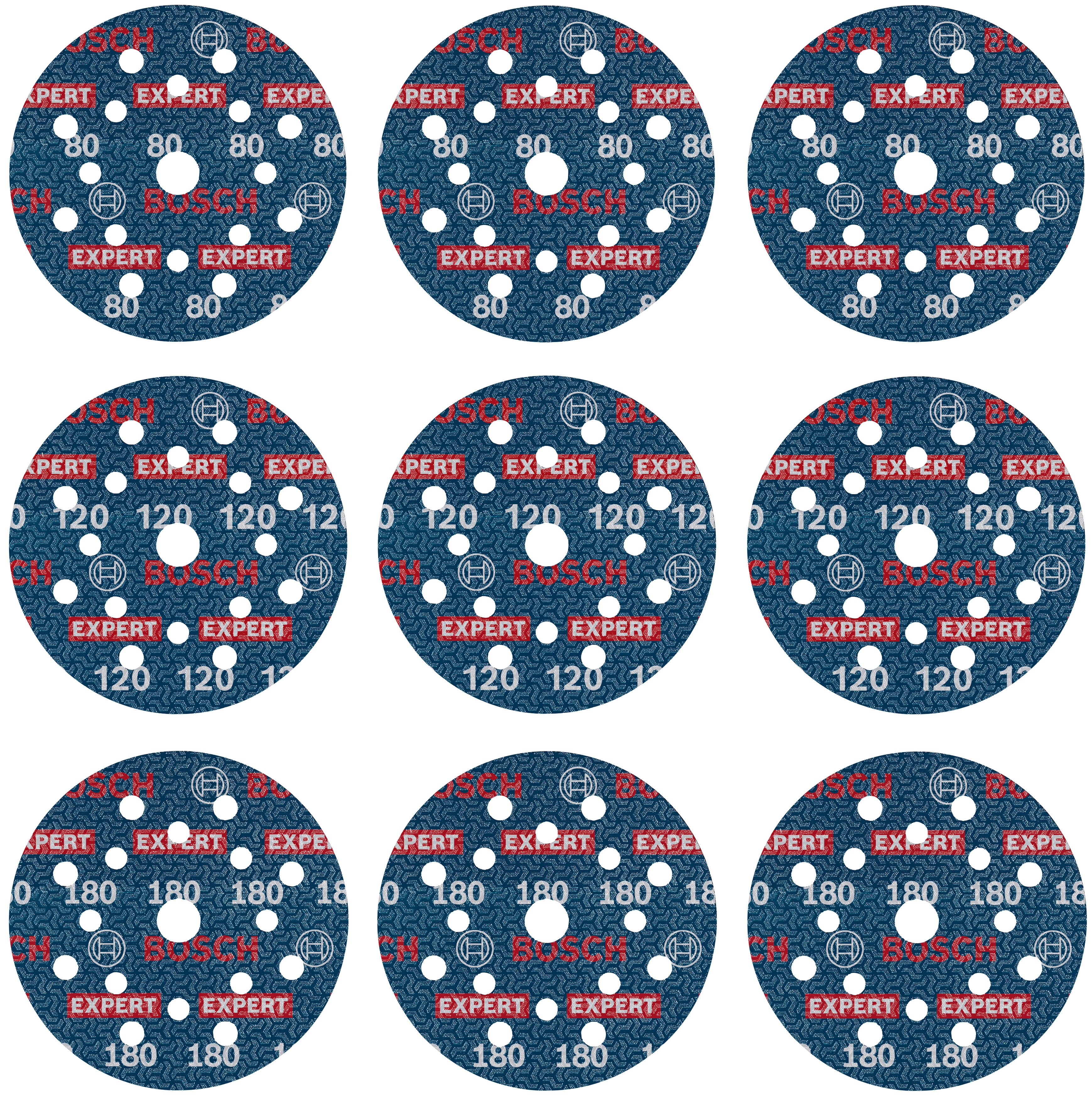 Bosch Accessoires EXPERT 9-delige set Schuurschijf O780 met film onderlaag, 125 mm, 3xG80; 3xG120; 3x180 - 2608902407
